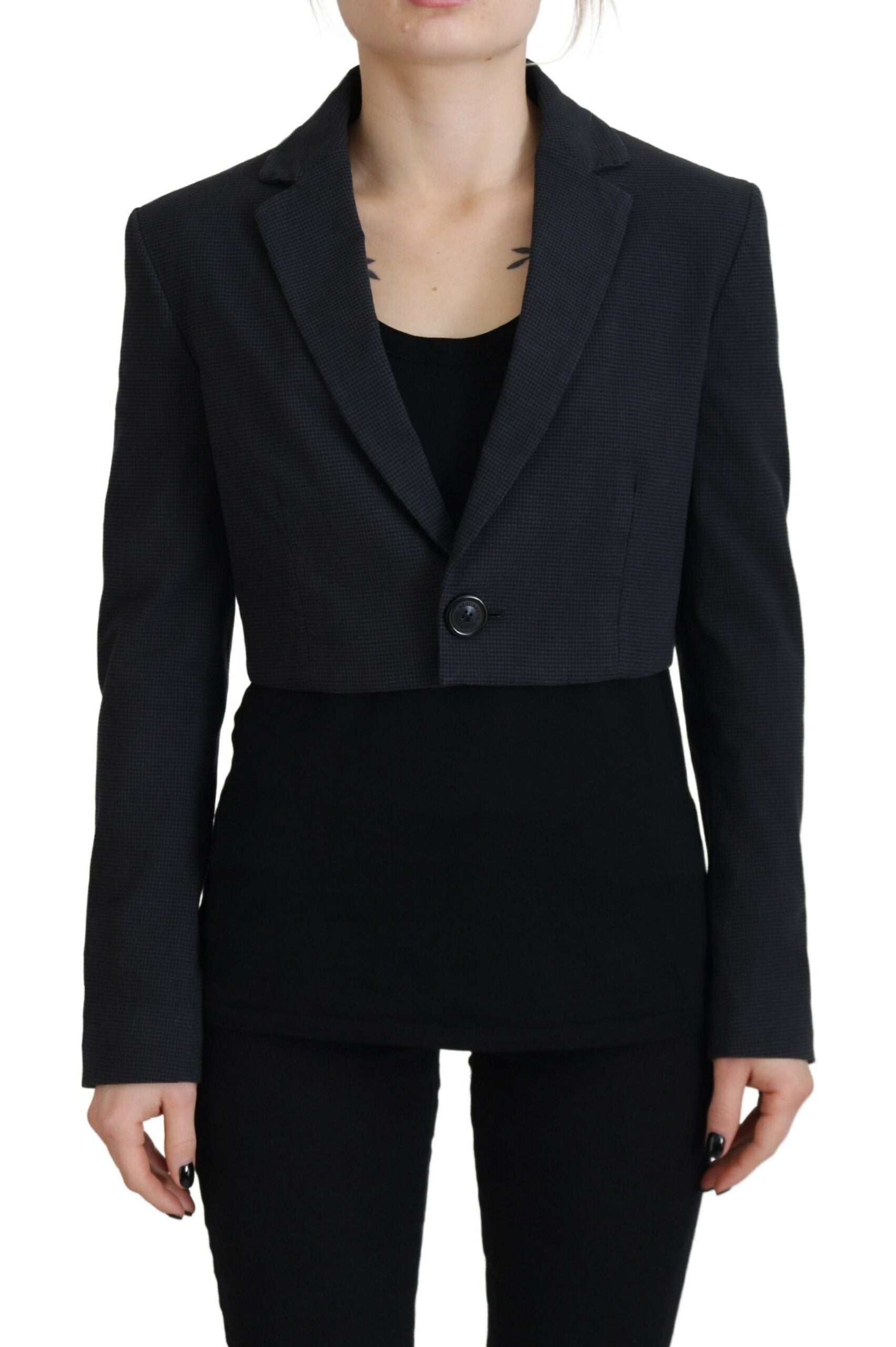 Zwarte katoenen cropped blazerjas met knopen
