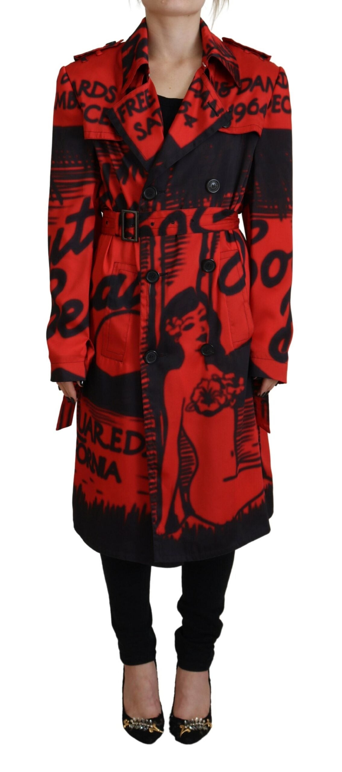 Rode Desigual jas met kraag en print