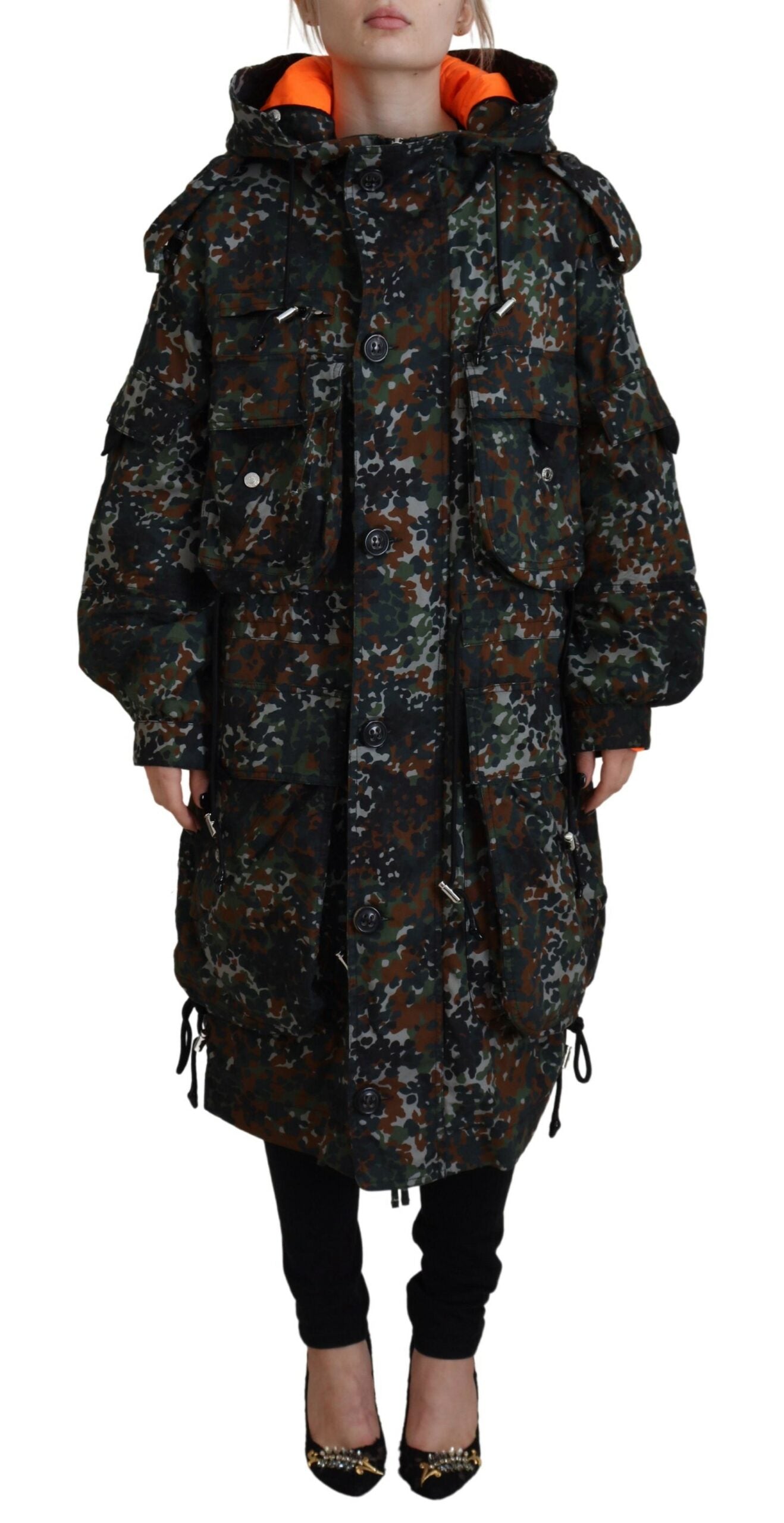 Groene Goth Camouflage Print Parka Jas met Capuchon