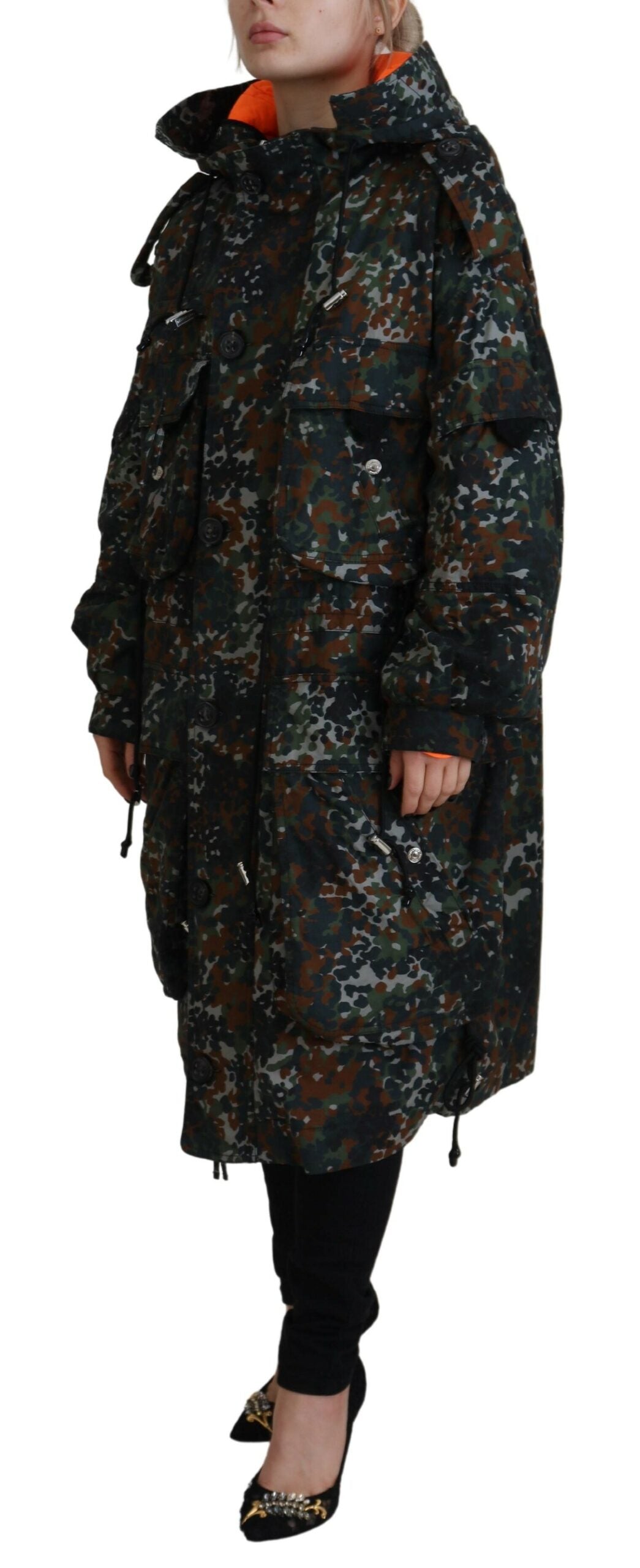Groene Goth Camouflage Print Parka Jas met Capuchon