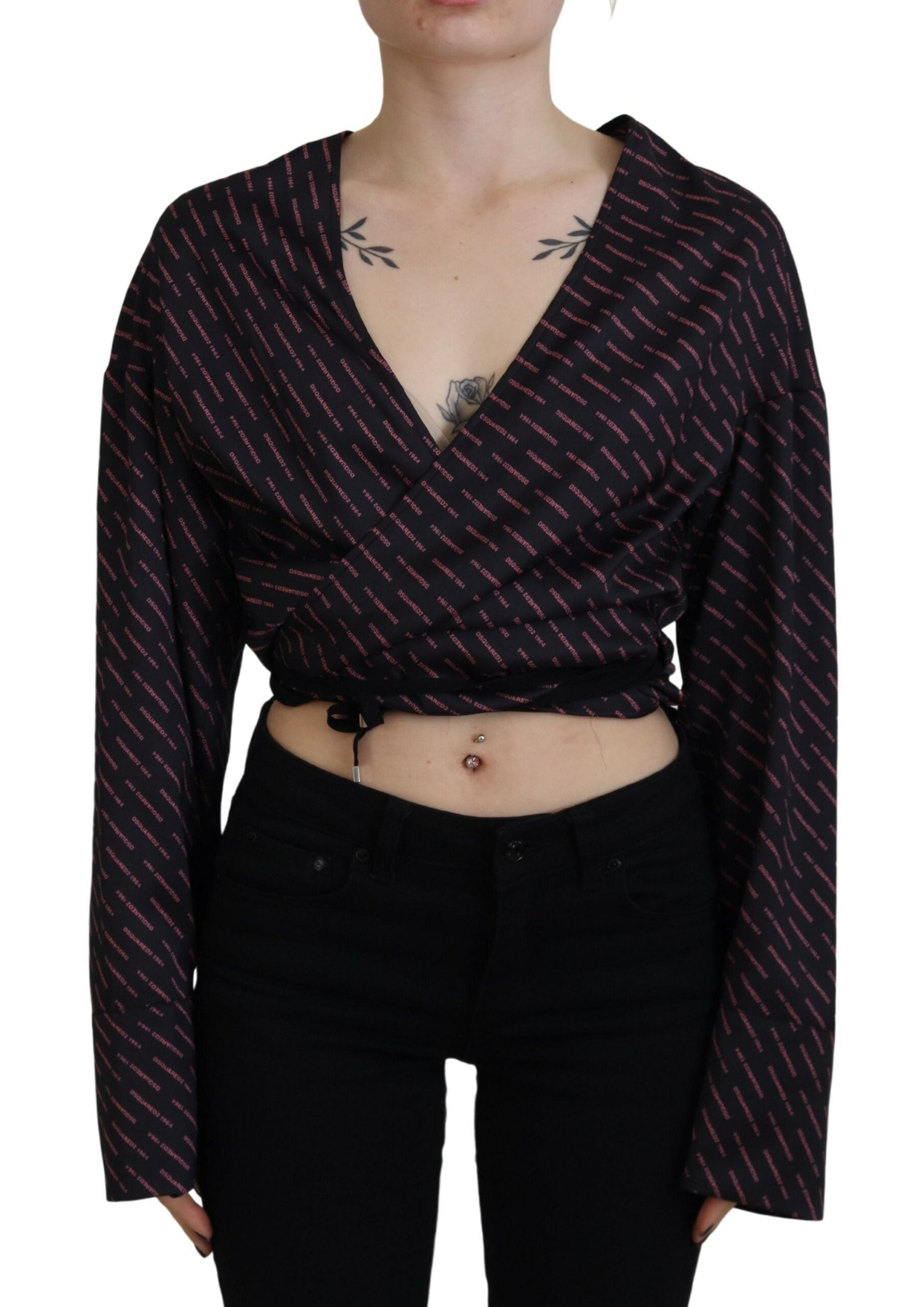 Zwarte polyester cropped blousetop met logoprint