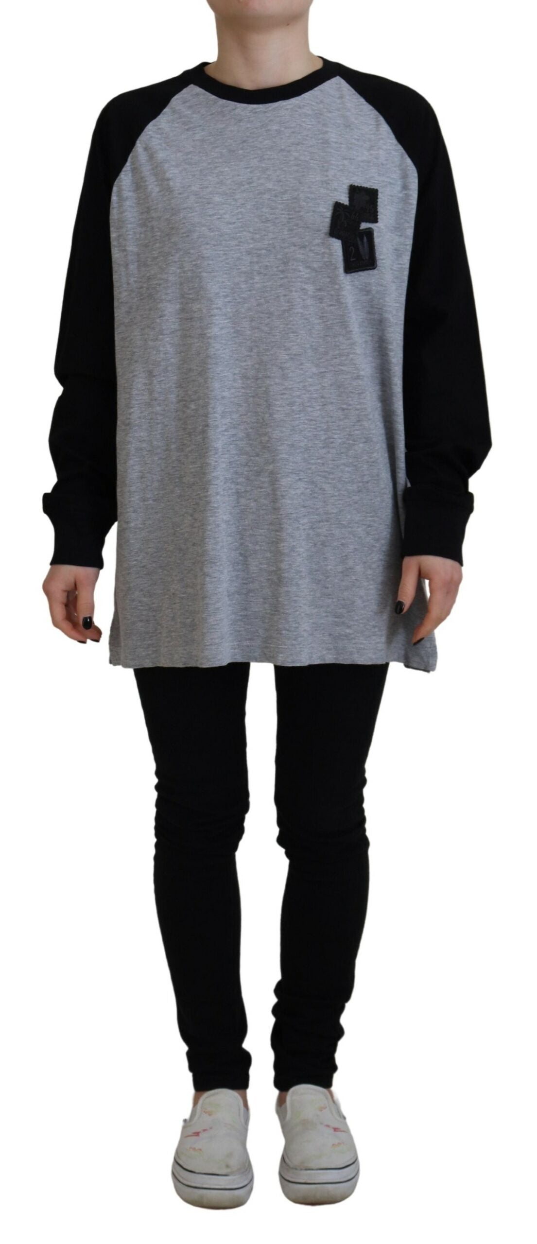 Zwartgrijze katoenen raglan lange mouwen casual top