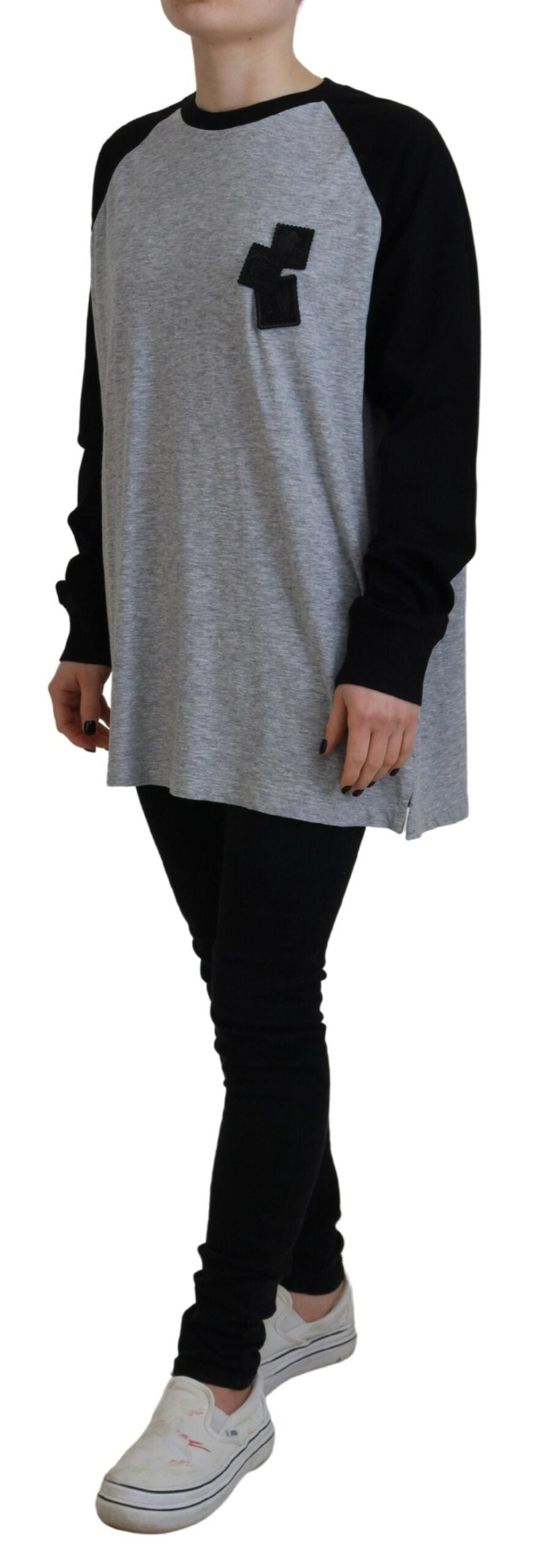 Zwartgrijze katoenen raglan lange mouwen casual top