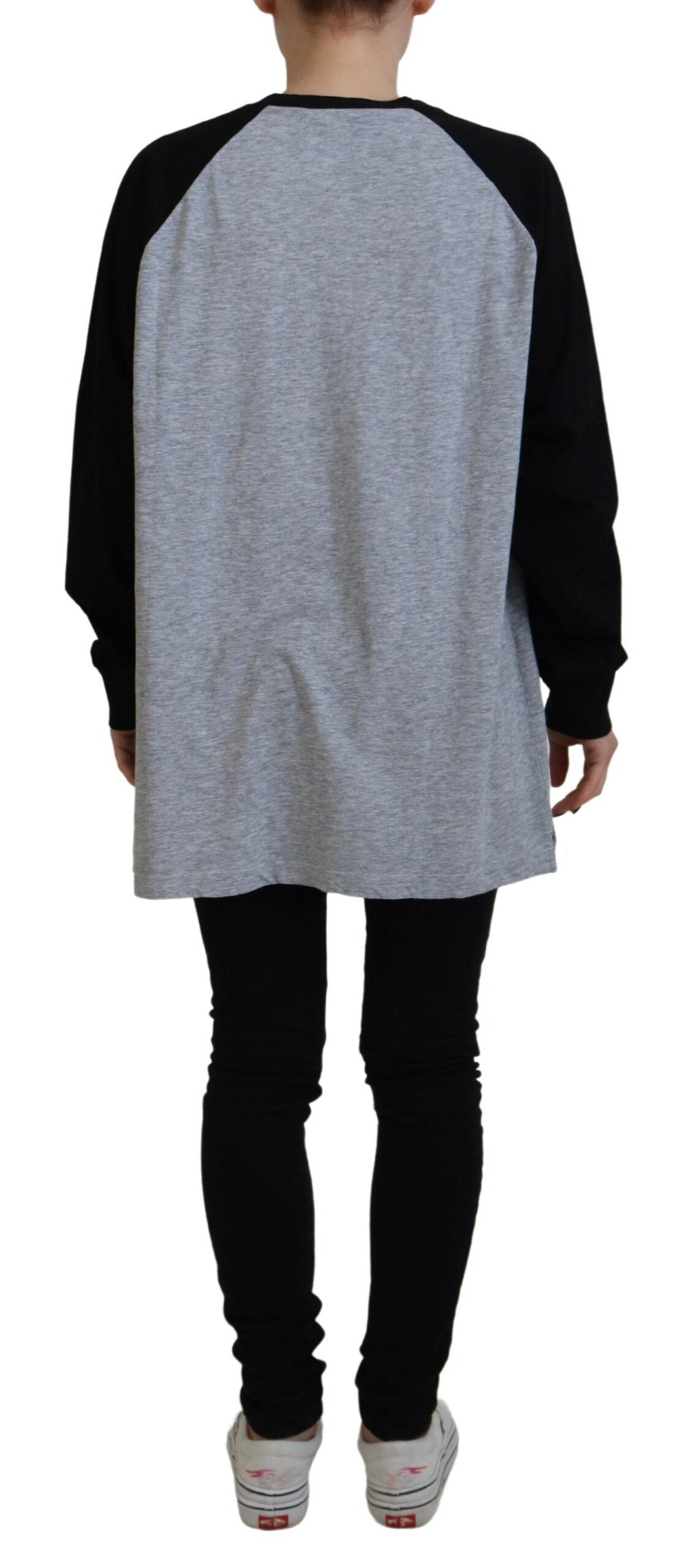 Zwartgrijze katoenen raglan lange mouwen casual top
