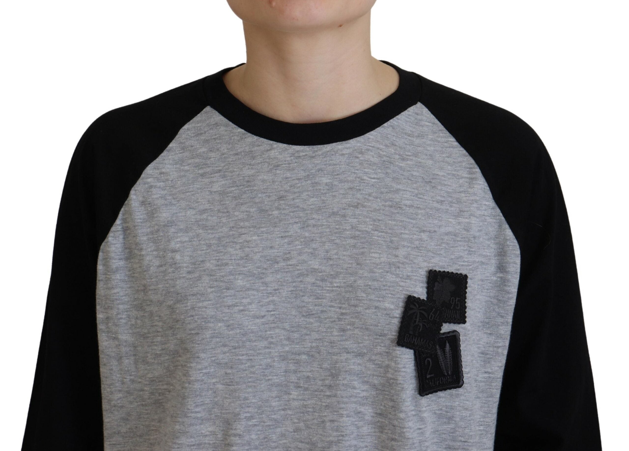 Zwartgrijze katoenen raglan lange mouwen casual top