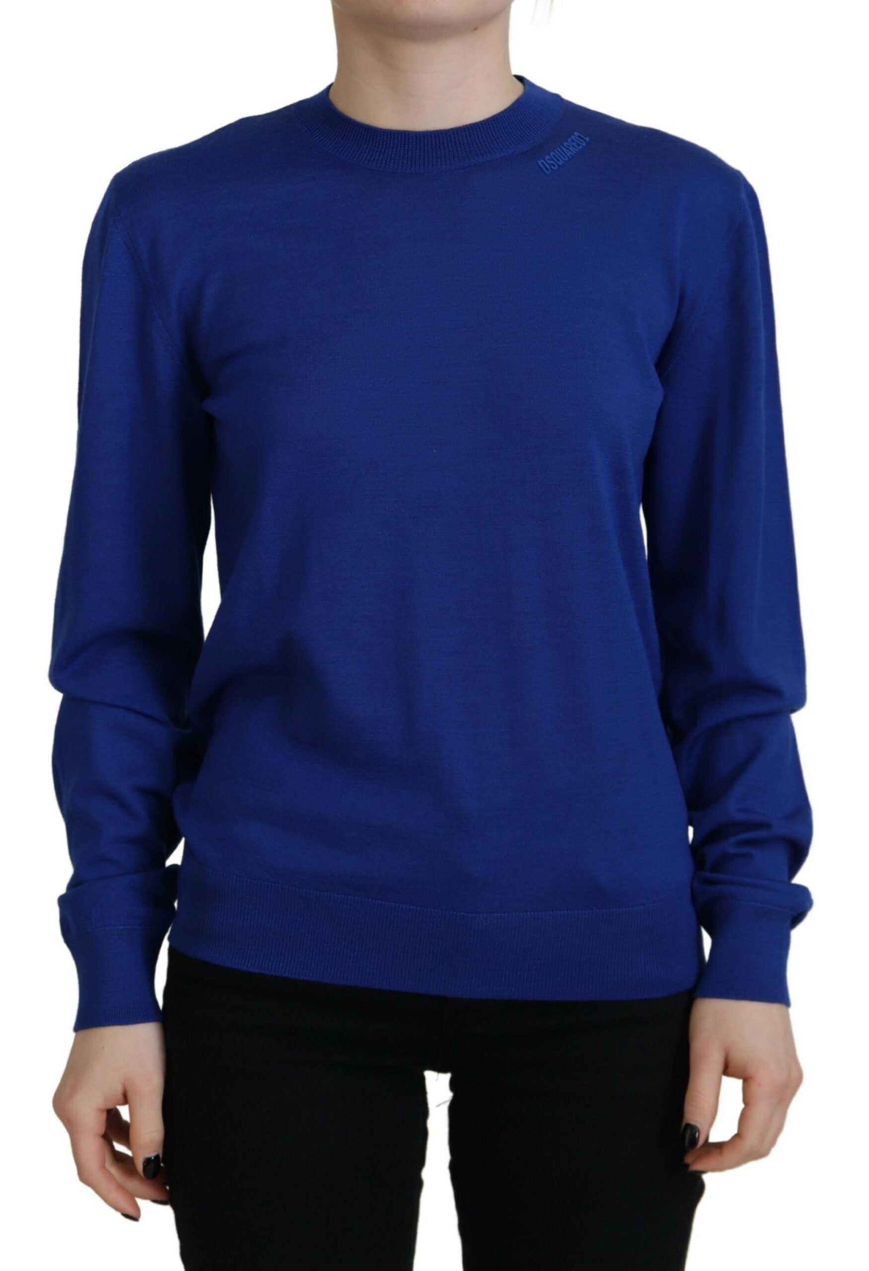 Blauwe trui met lange mouwen en ronde hals, casual