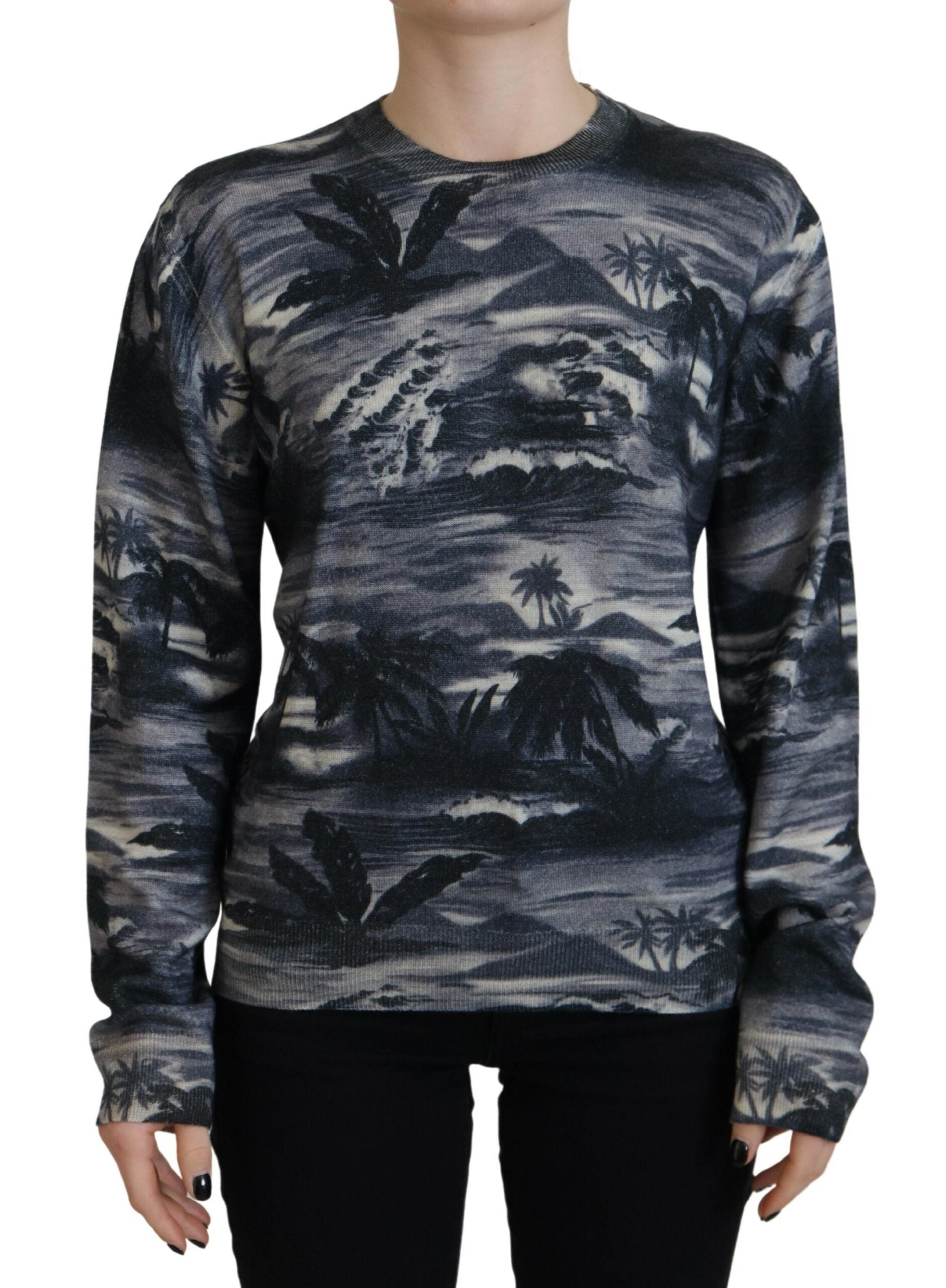 Zwarte trui met lange mouwen en Thunder Sky-print, casual