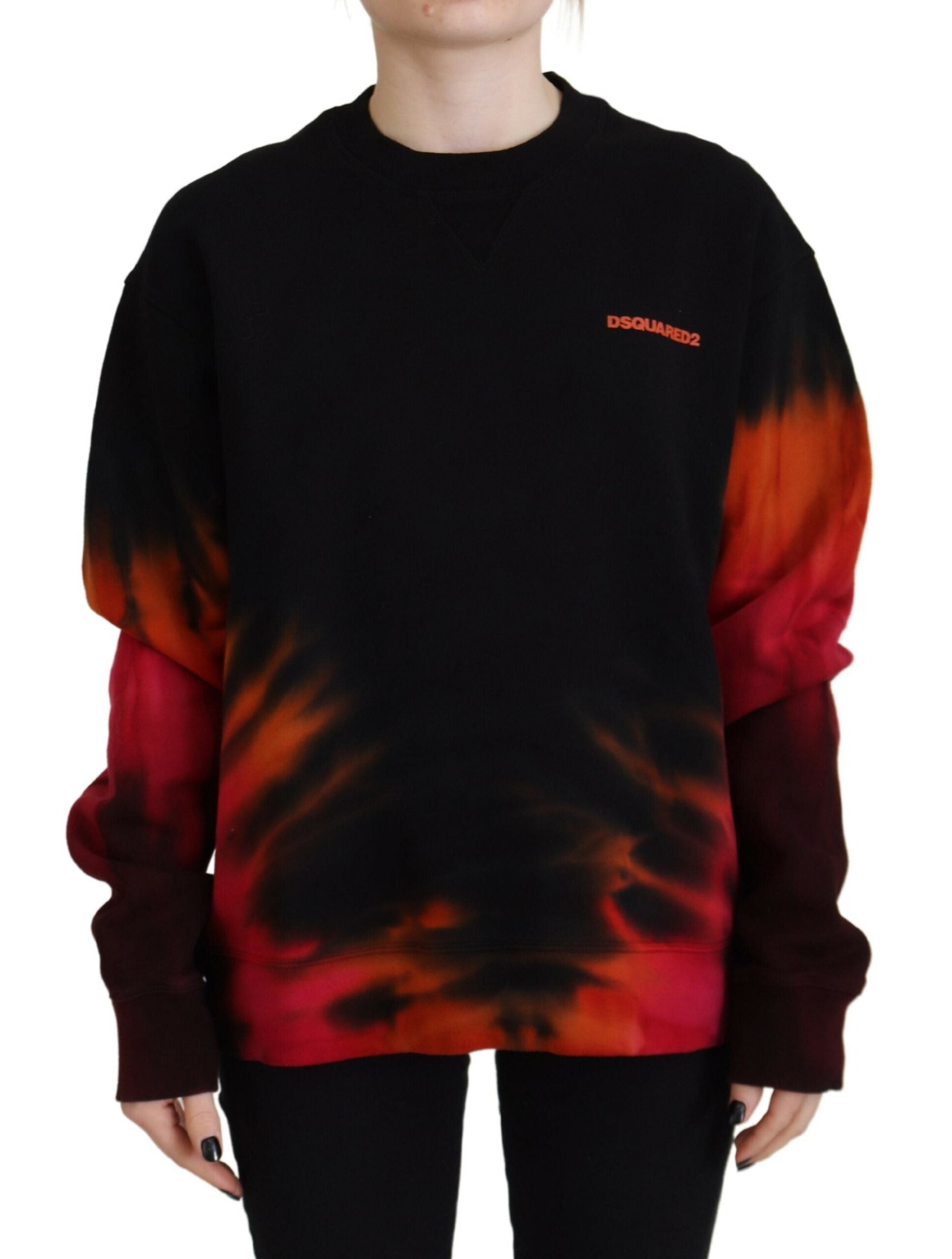 Zwarte Tie Dye Logo Print Dames Trui met Lange Mouwen