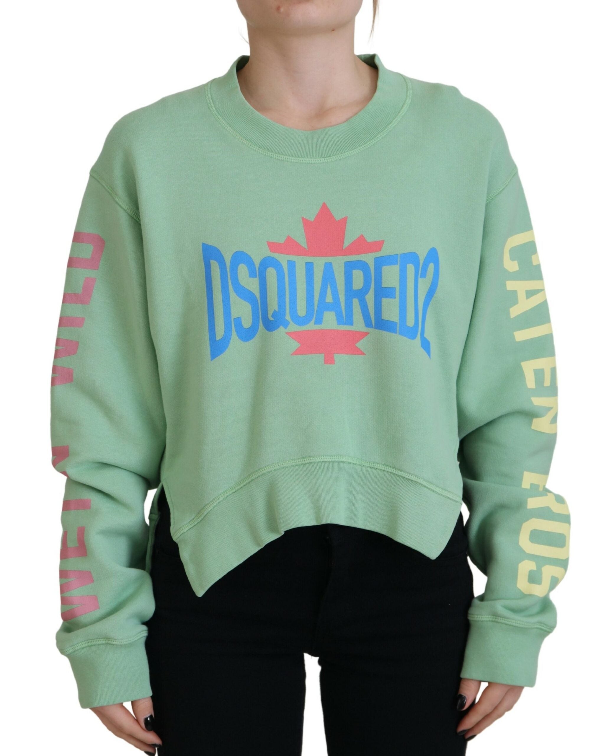 Groene trui met ronde hals en lange mouwen en logoprint
