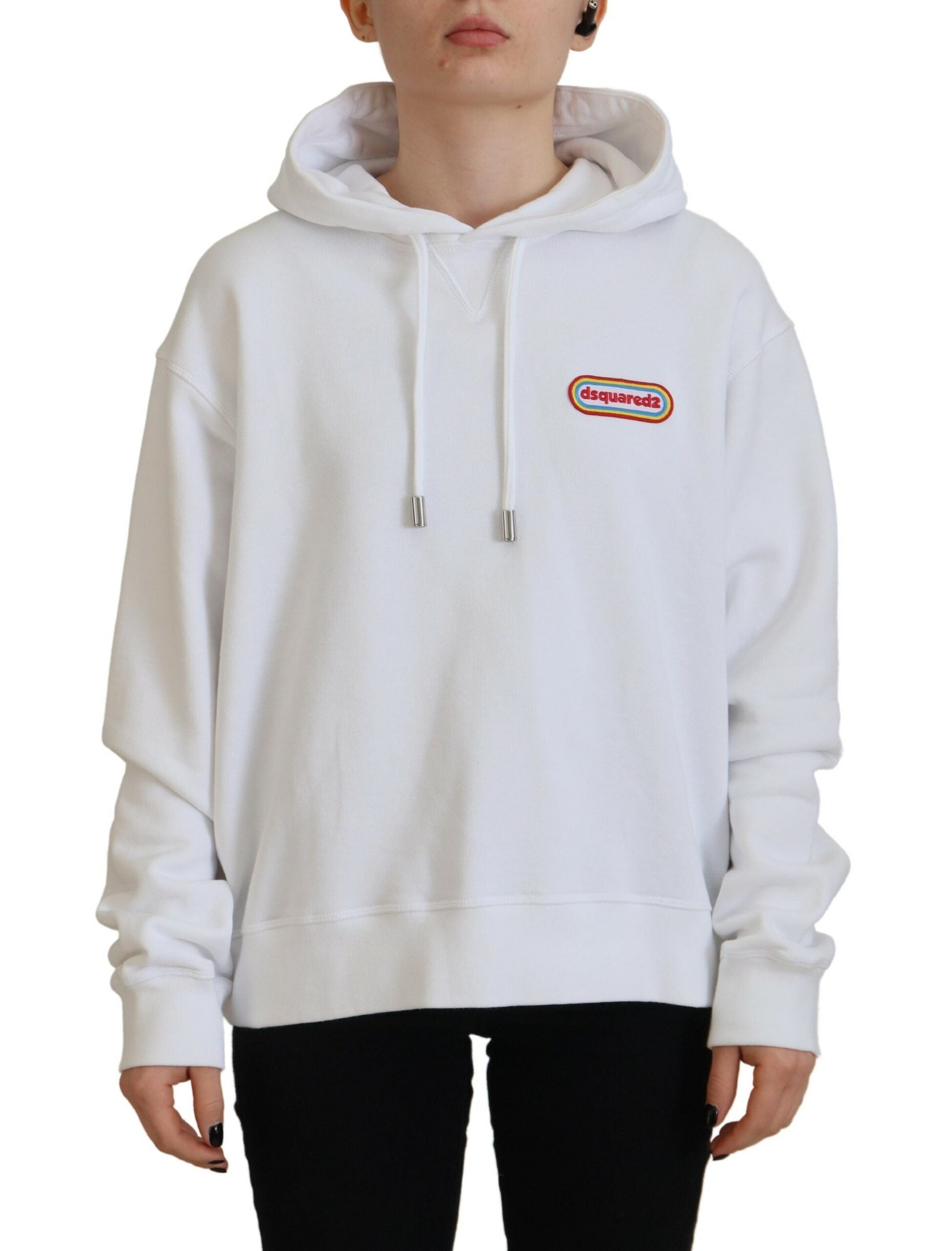 Witte katoenen hoodie met logopatch