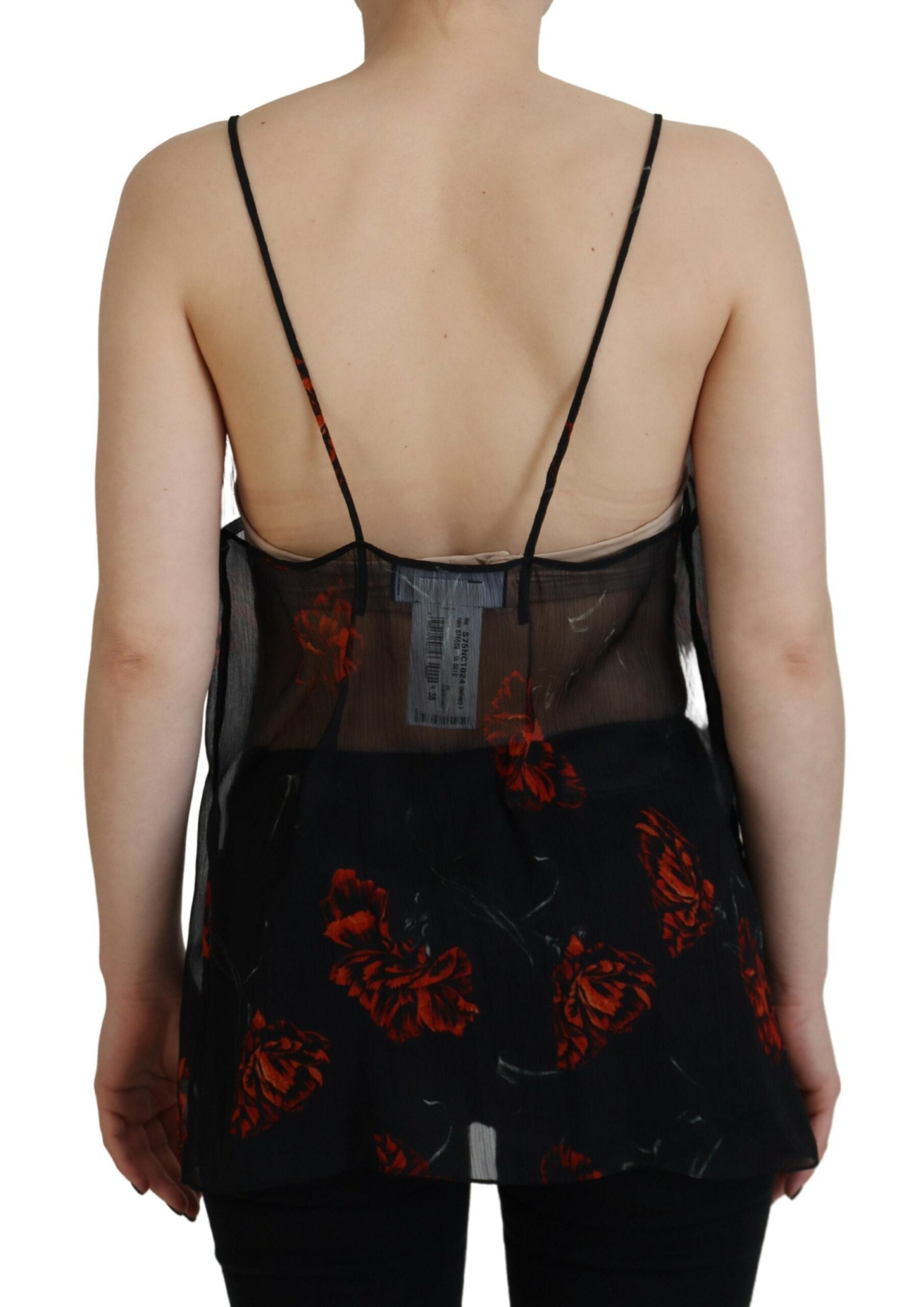 Zwarte tanktop met bloemenprint en spaghettibandjes