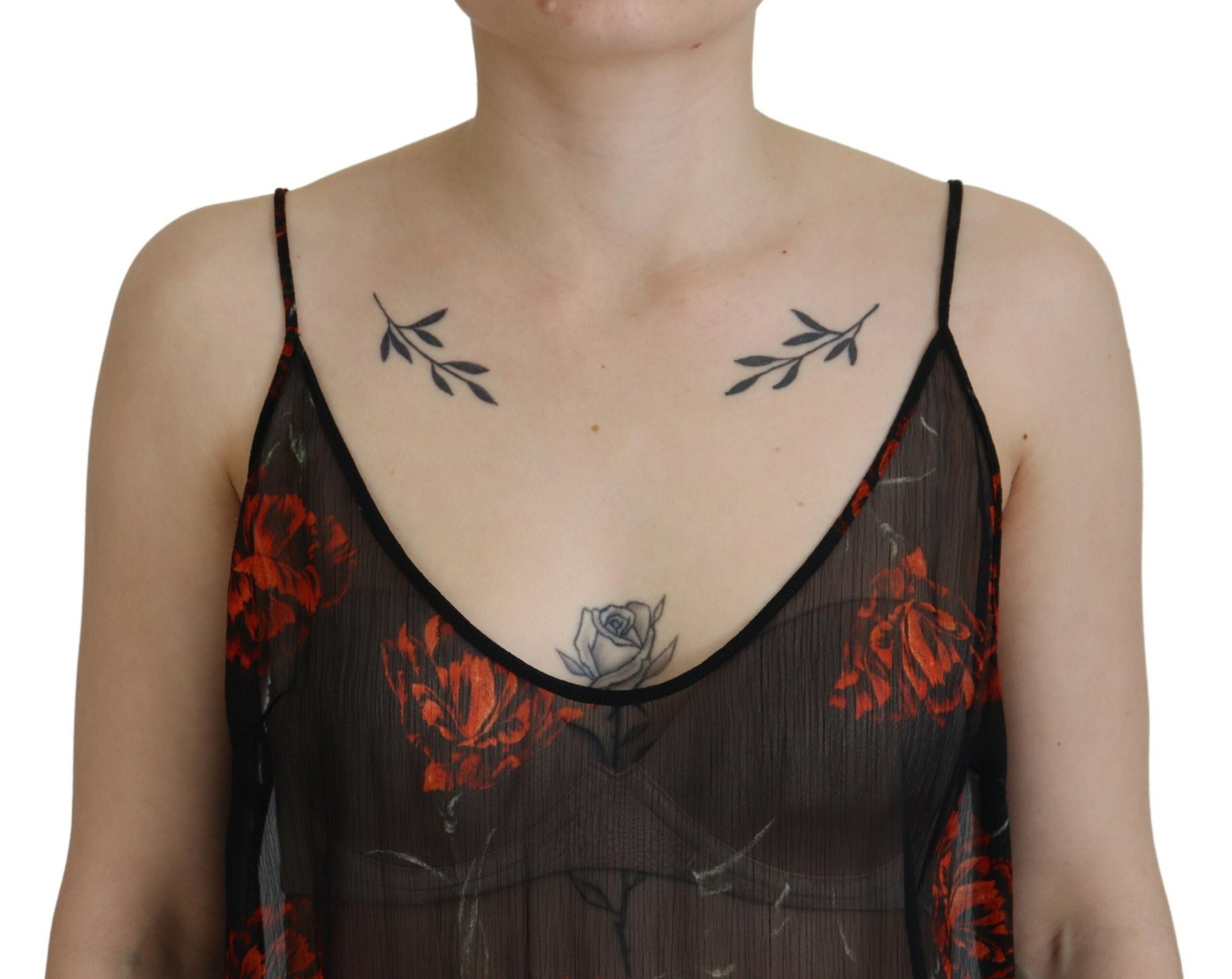 Zwarte tanktop met bloemenprint en spaghettibandjes