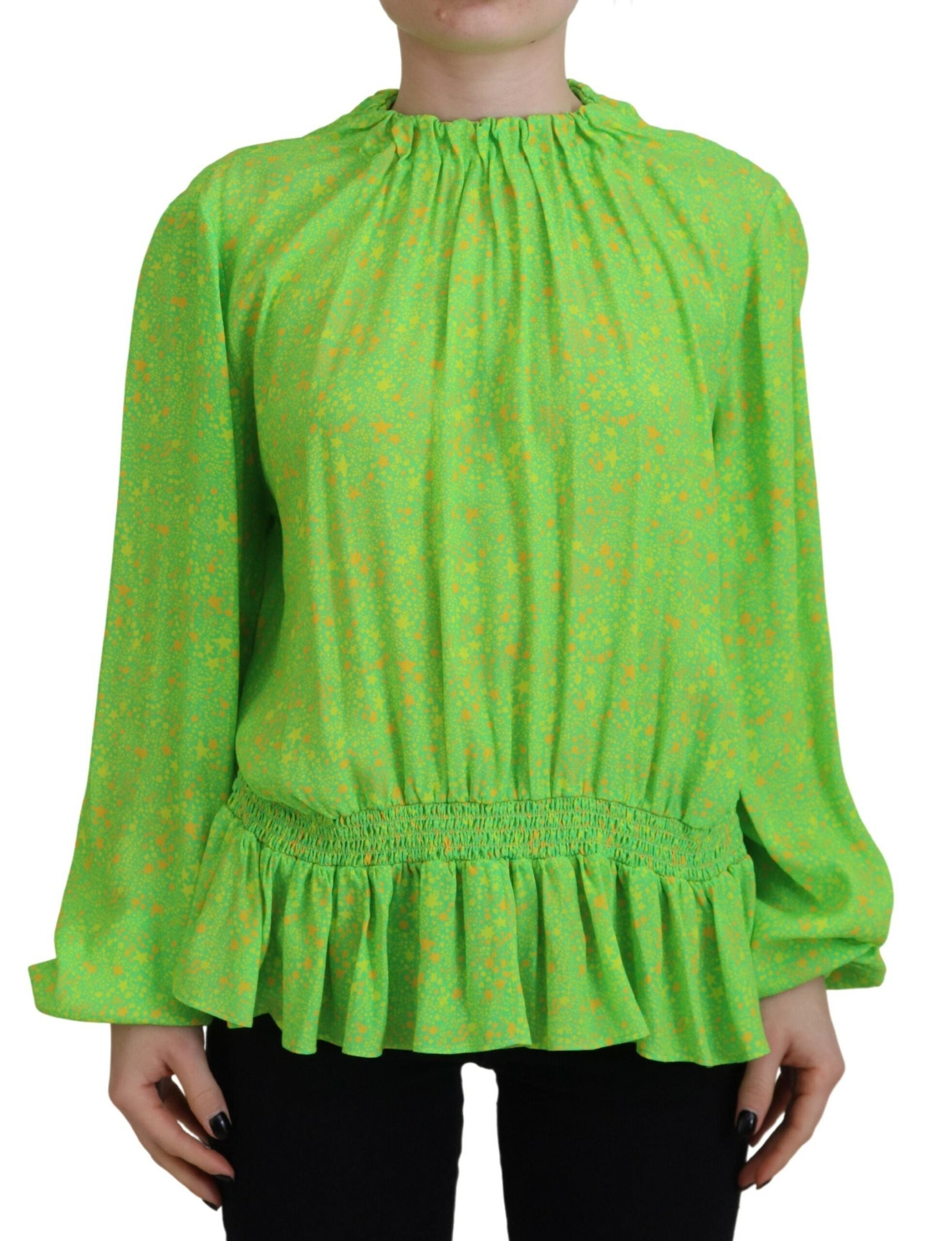 Groene viscose blouse met lange mouwen en sterrenprint