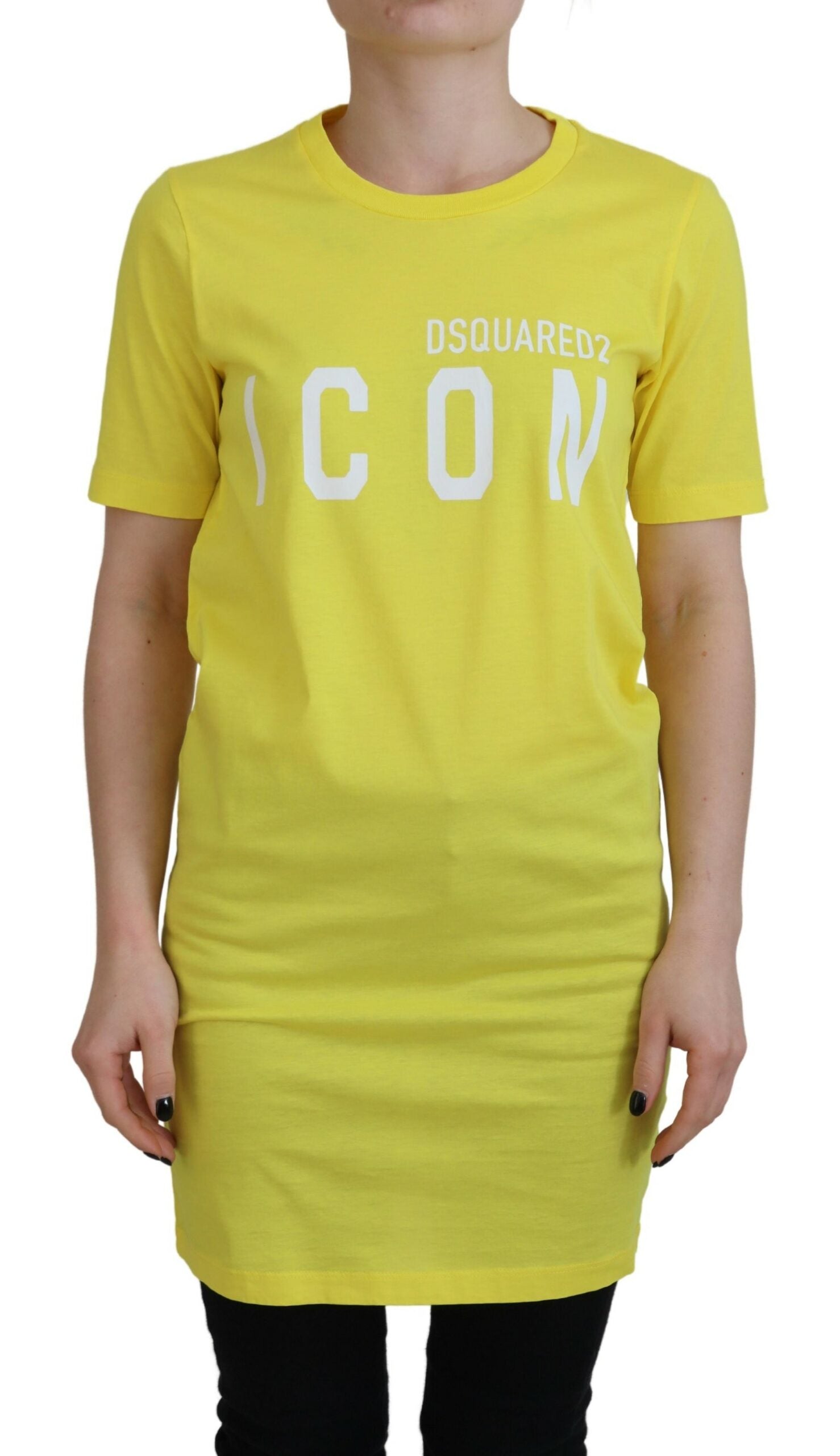 Geel katoenen glanzende Icon Renny jurk ronde hals T-shirt