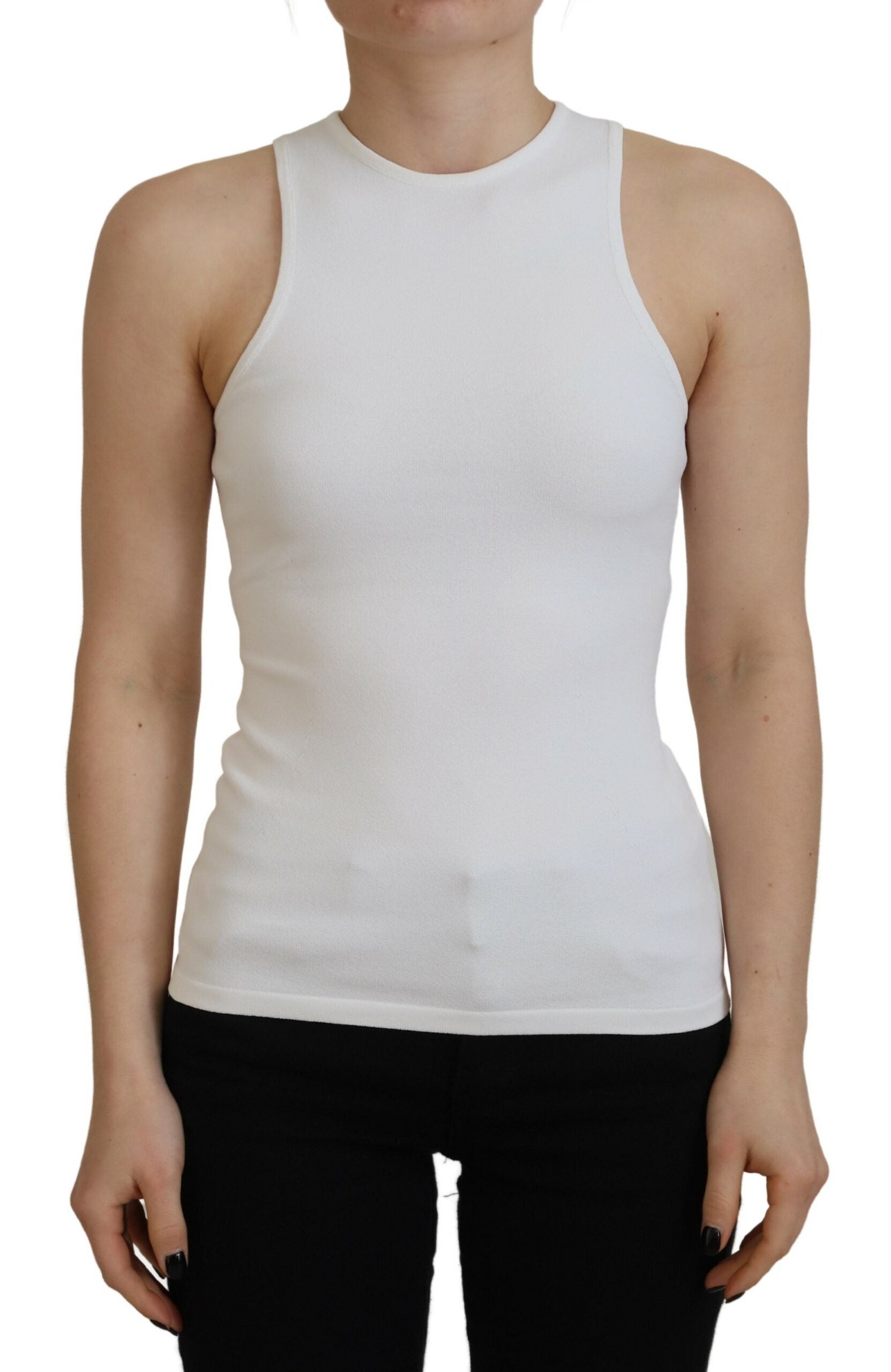 Wit viscose mouwloos tanktopje met ronde hals
