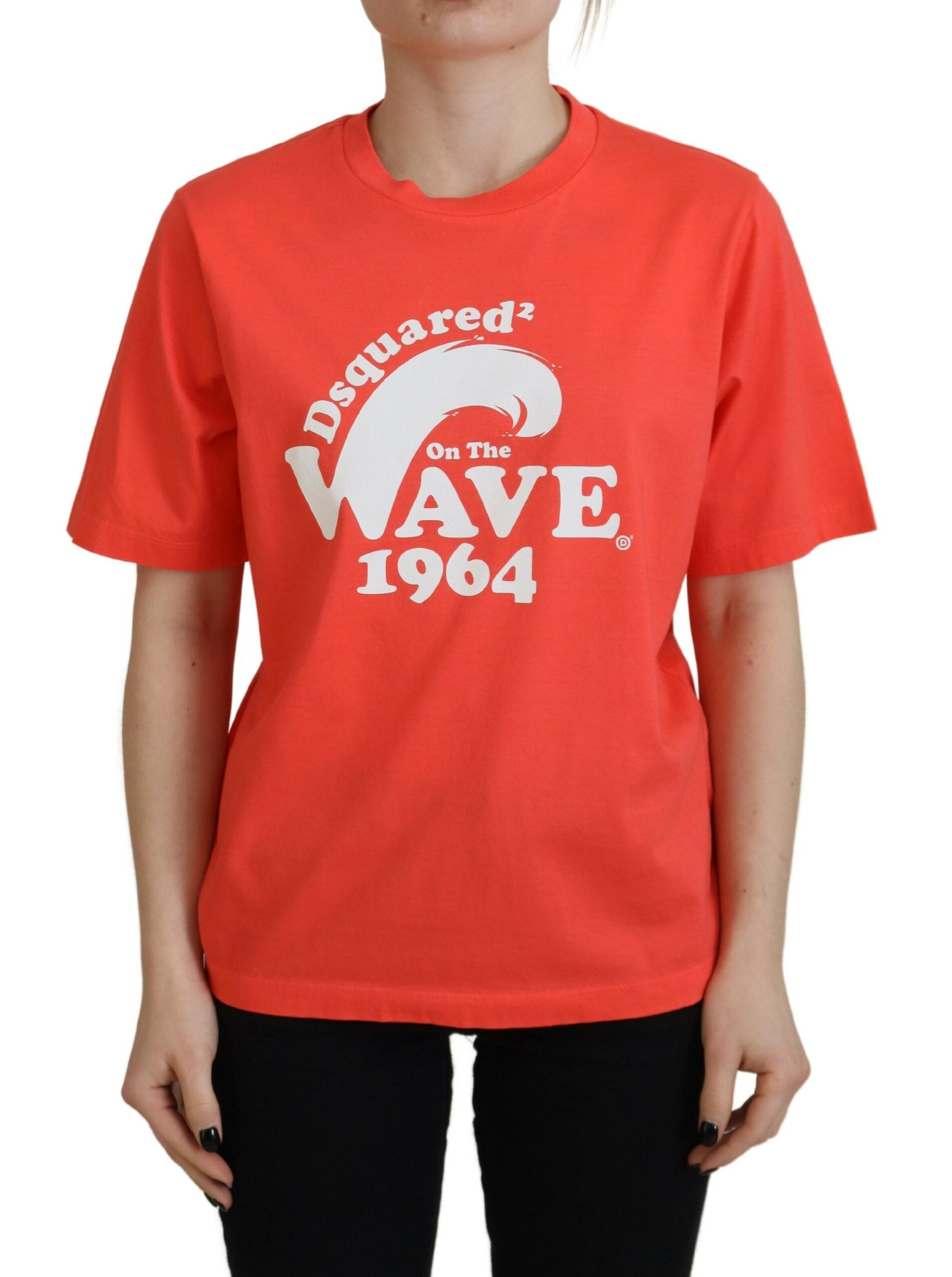 Oranje logo katoenen ronde hals T-shirt met korte mouwen