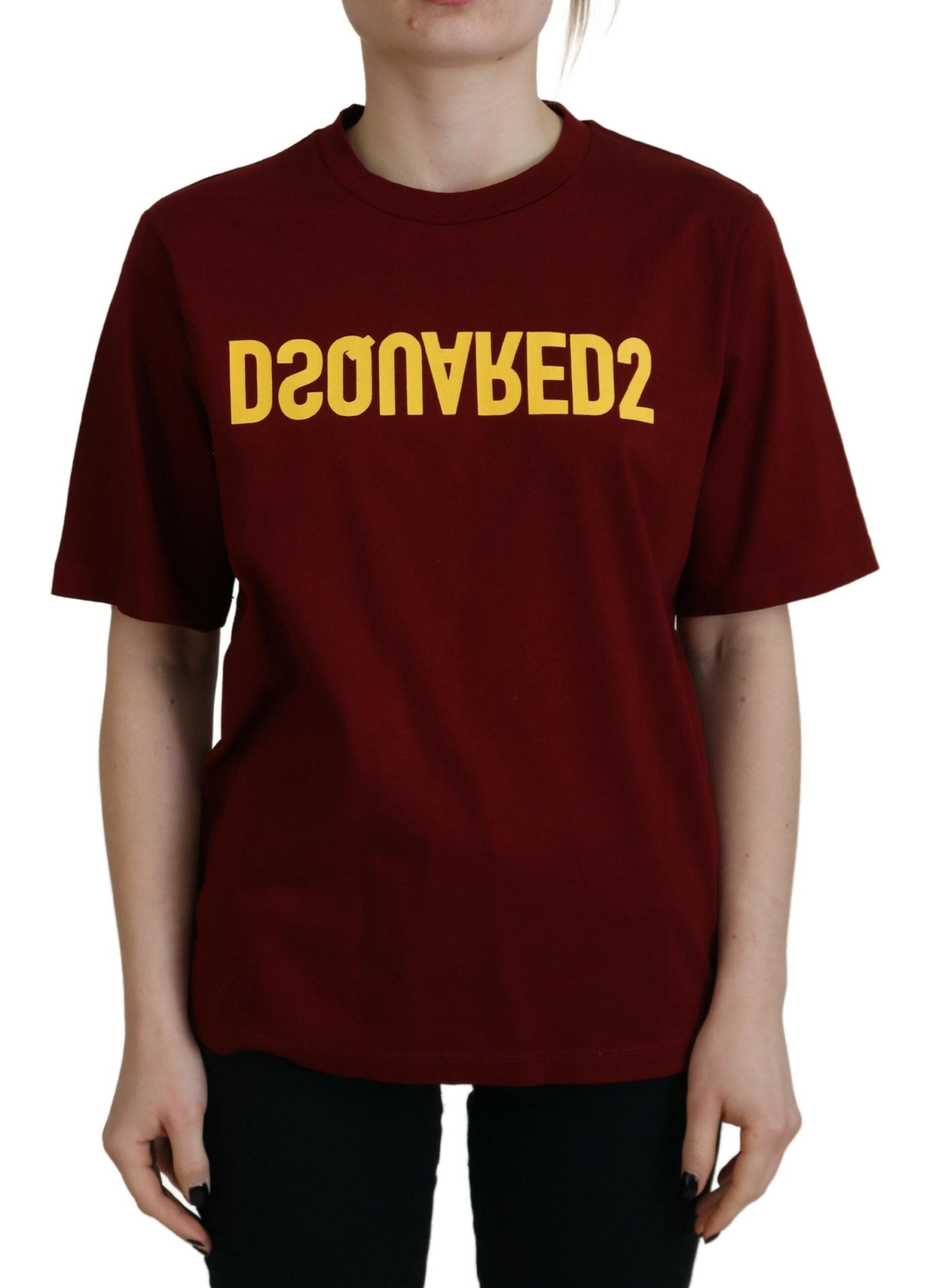 Maroon Logo Katoenen Ronde Hals T-shirt met Korte Mouwen