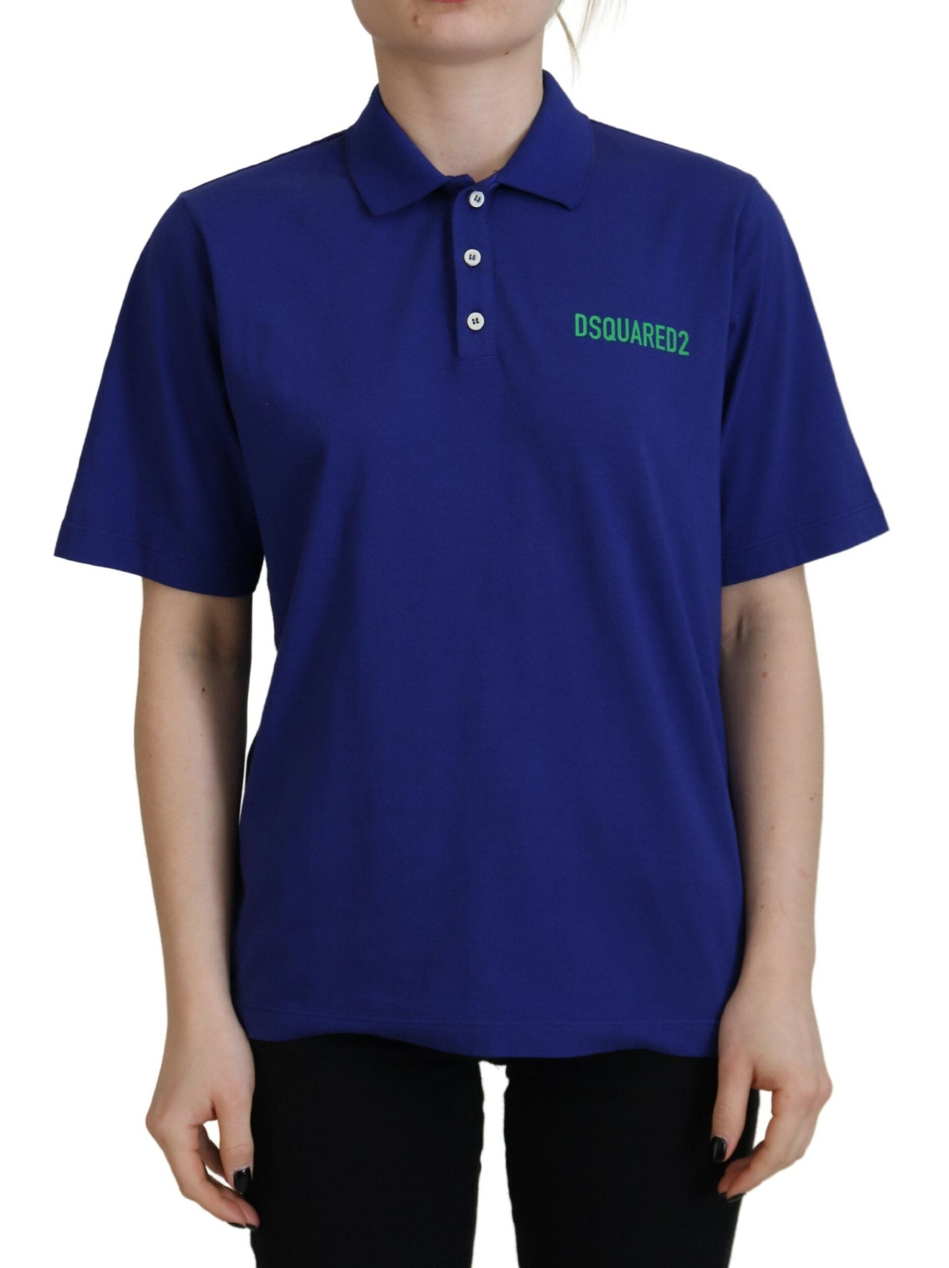 Blauw kraagschrift poloshirt met korte mouwen