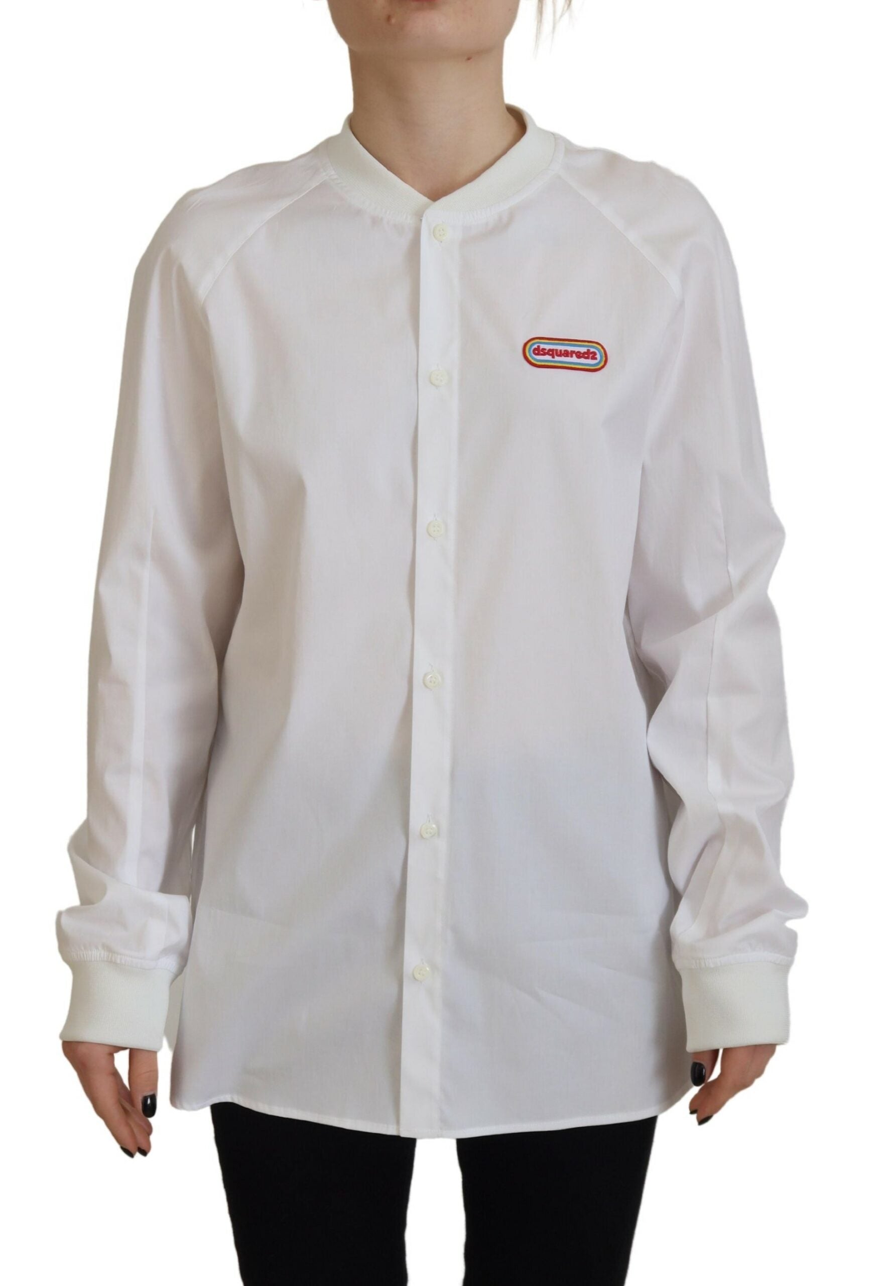 Witte katoenen top met lange mouwen en ronde hals