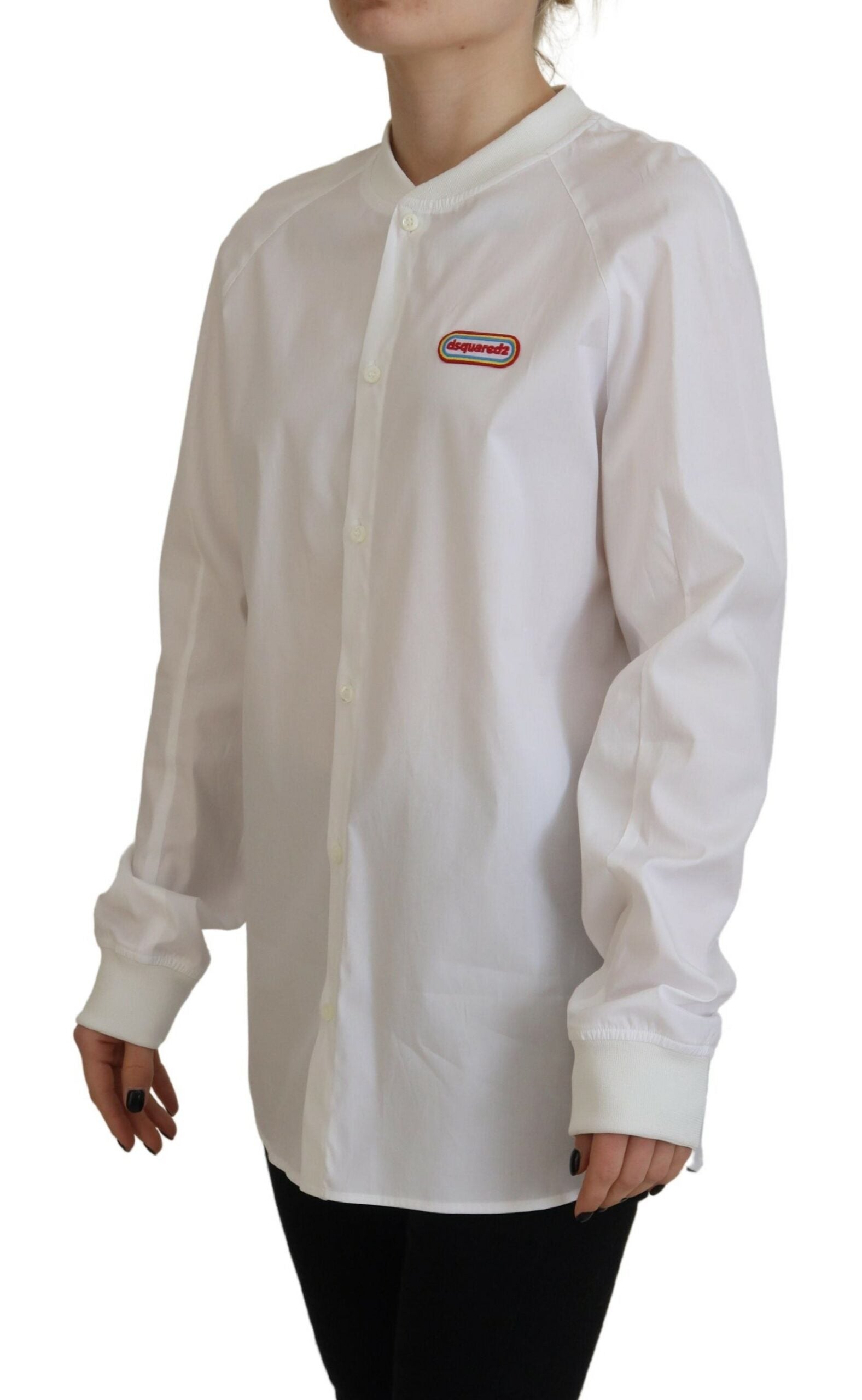 Witte katoenen top met lange mouwen en ronde hals