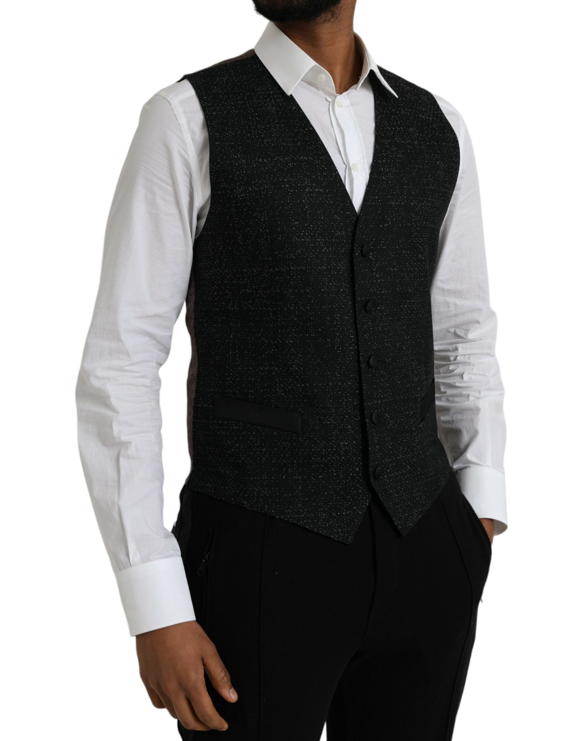 Zwartbruine zijden vestjurk, formeel vest