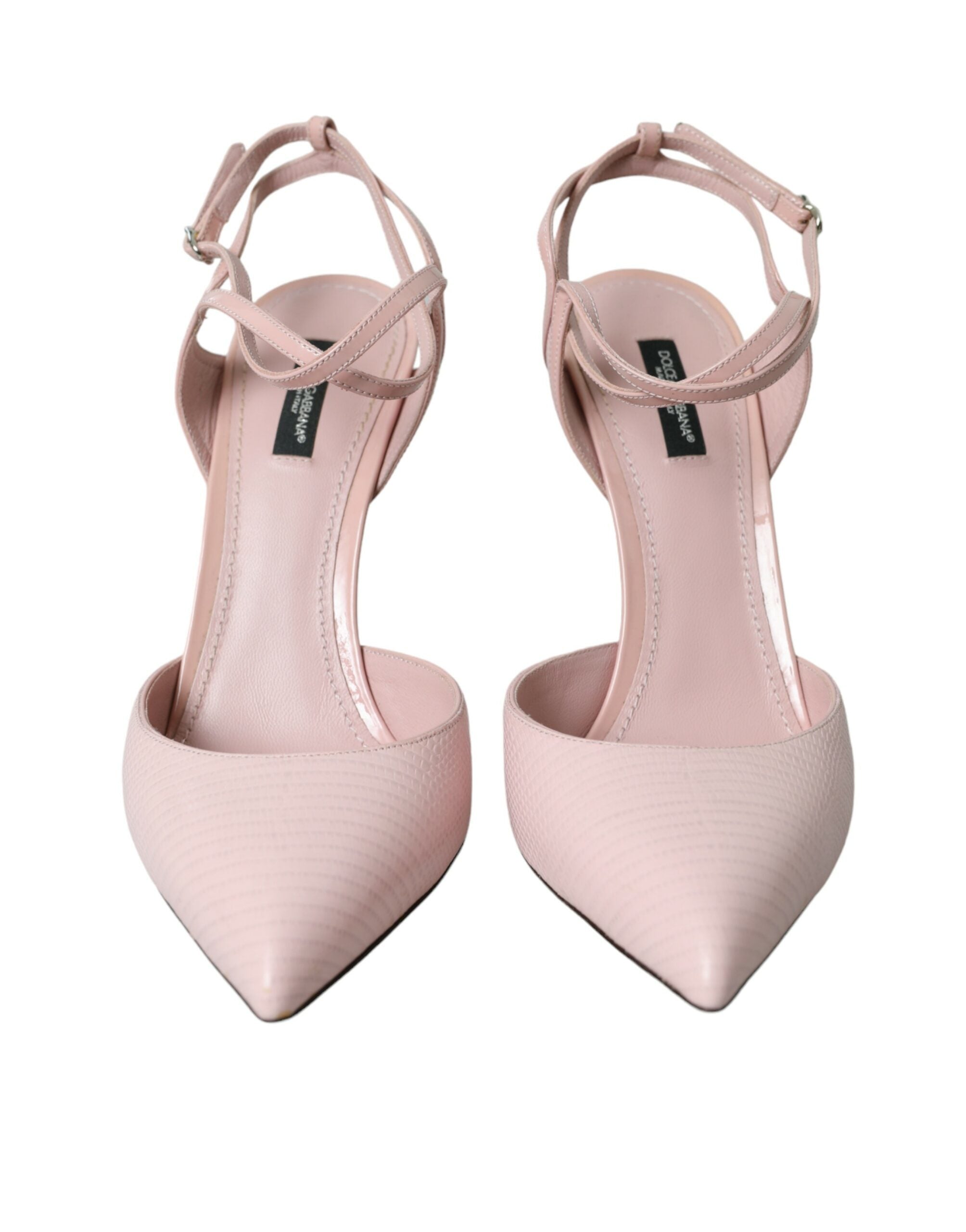 Roze leren enkelbandjes met hakken en pumps