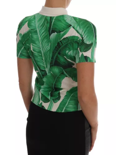 Groene bananenprint zijden poloshirt