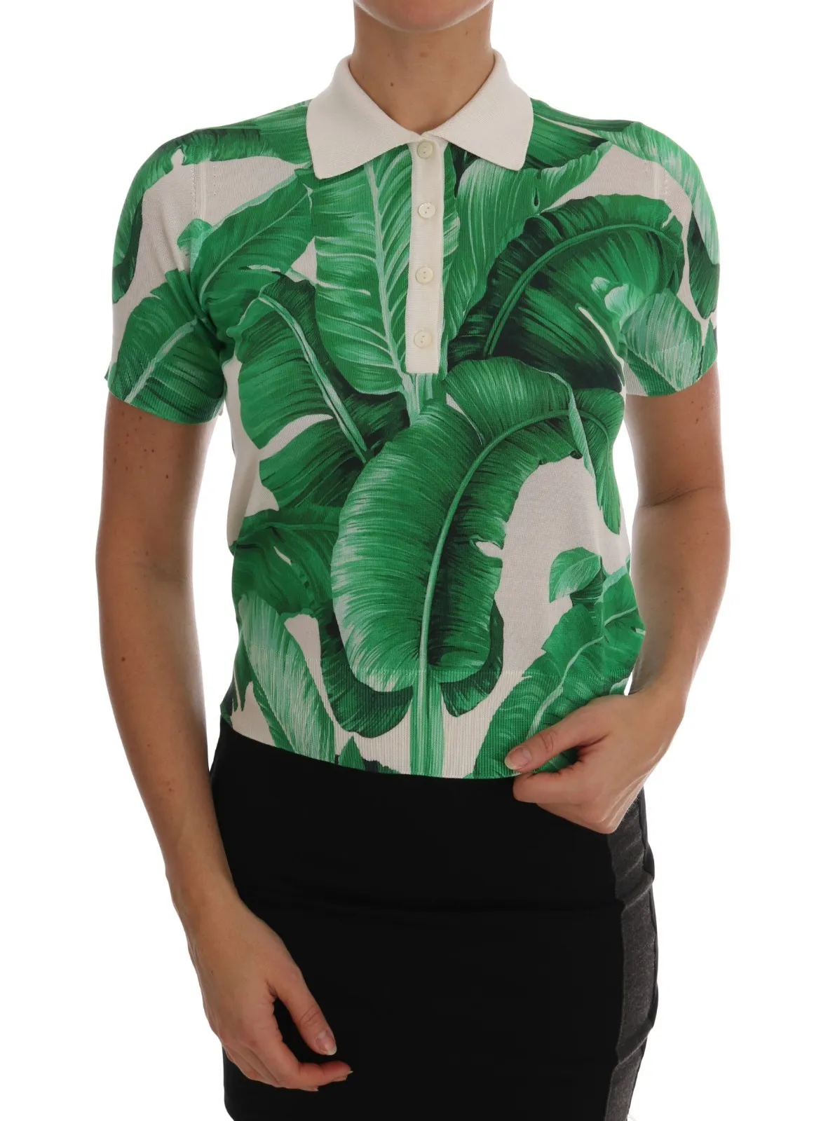 Groene bananenprint zijden poloshirt