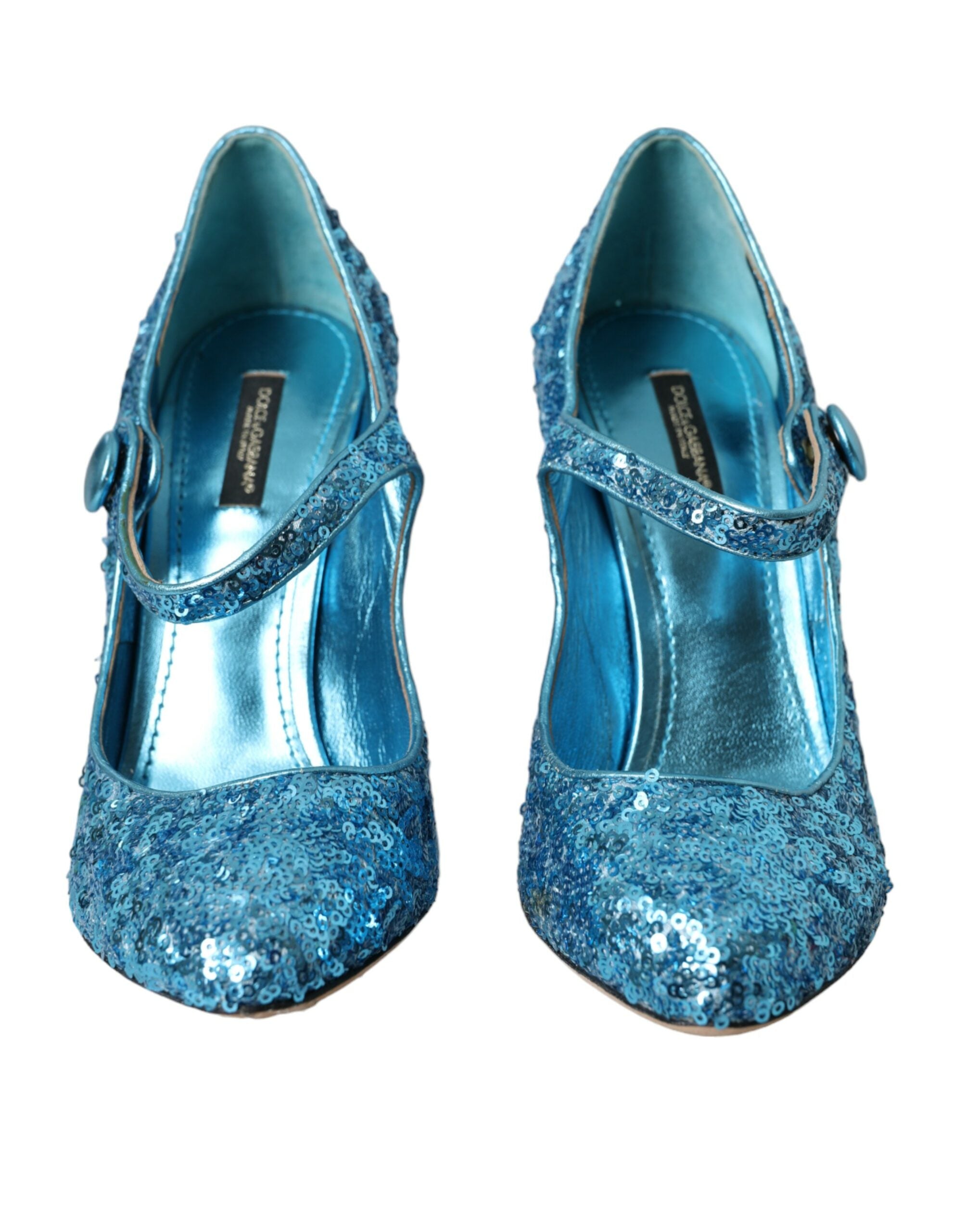 Blauwe Mary Jane pumps met pailletten en hoge hakken