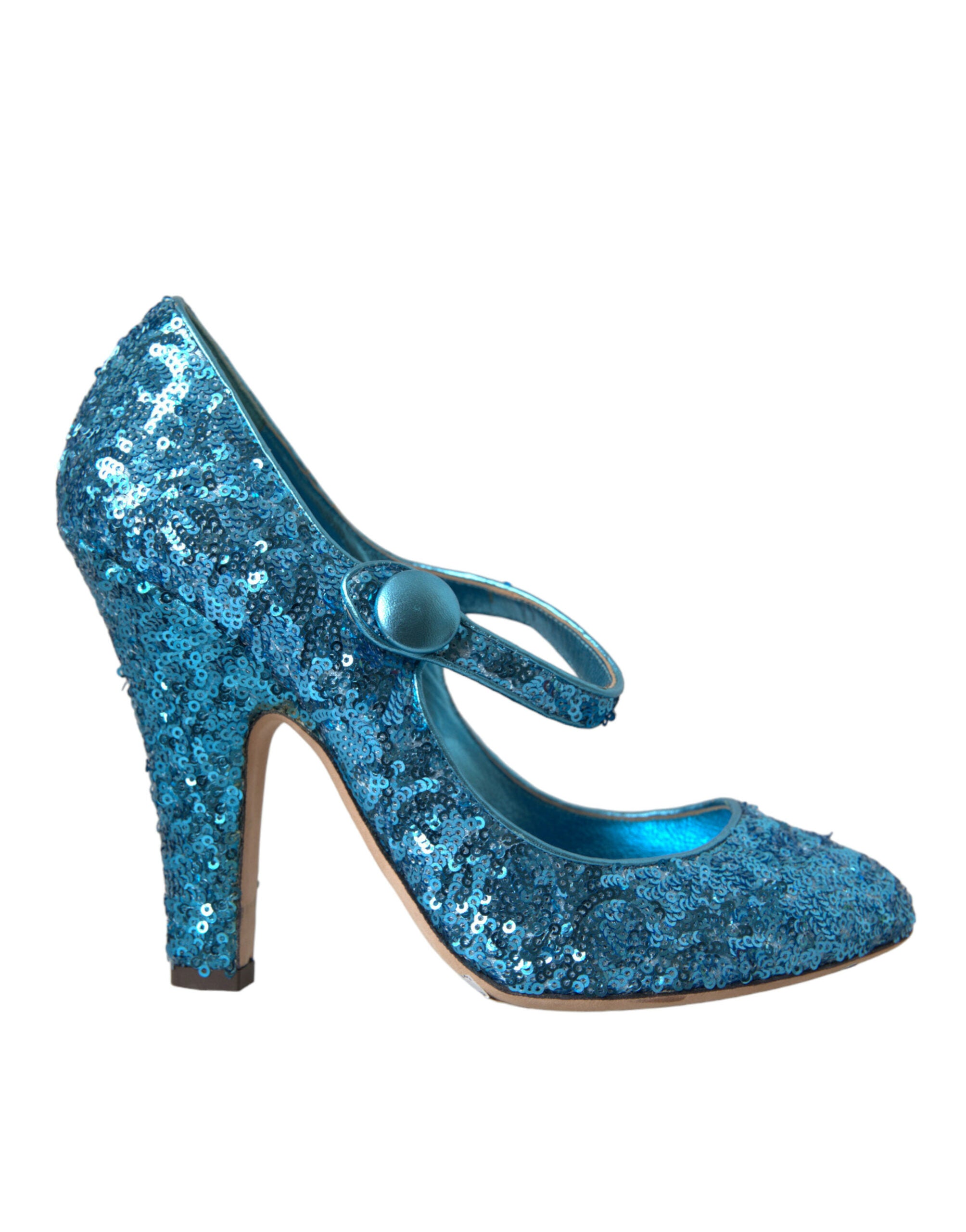 Blauwe Mary Jane pumps met pailletten en hoge hakken