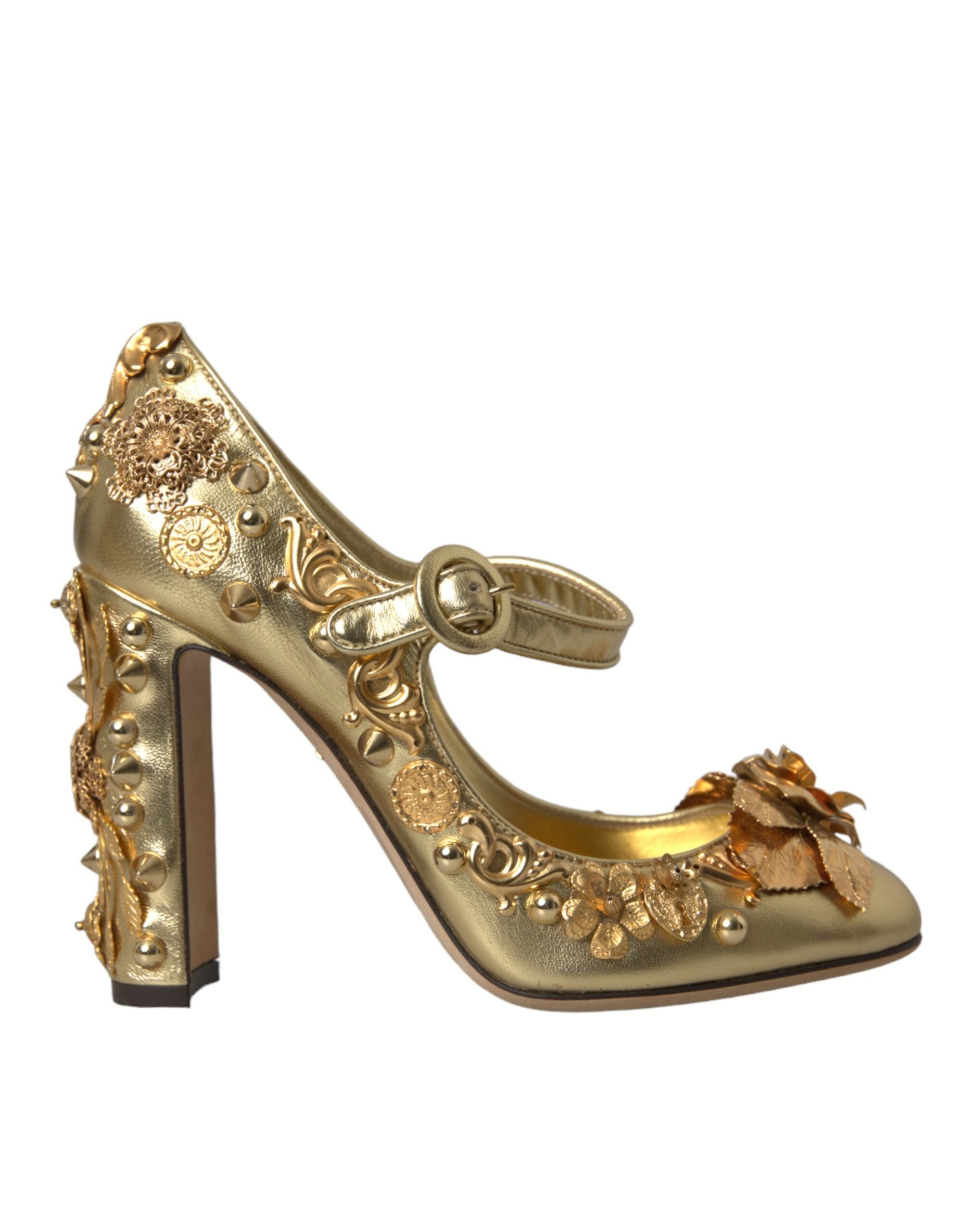 Gouden leren Mary Janes pumps met kristallen