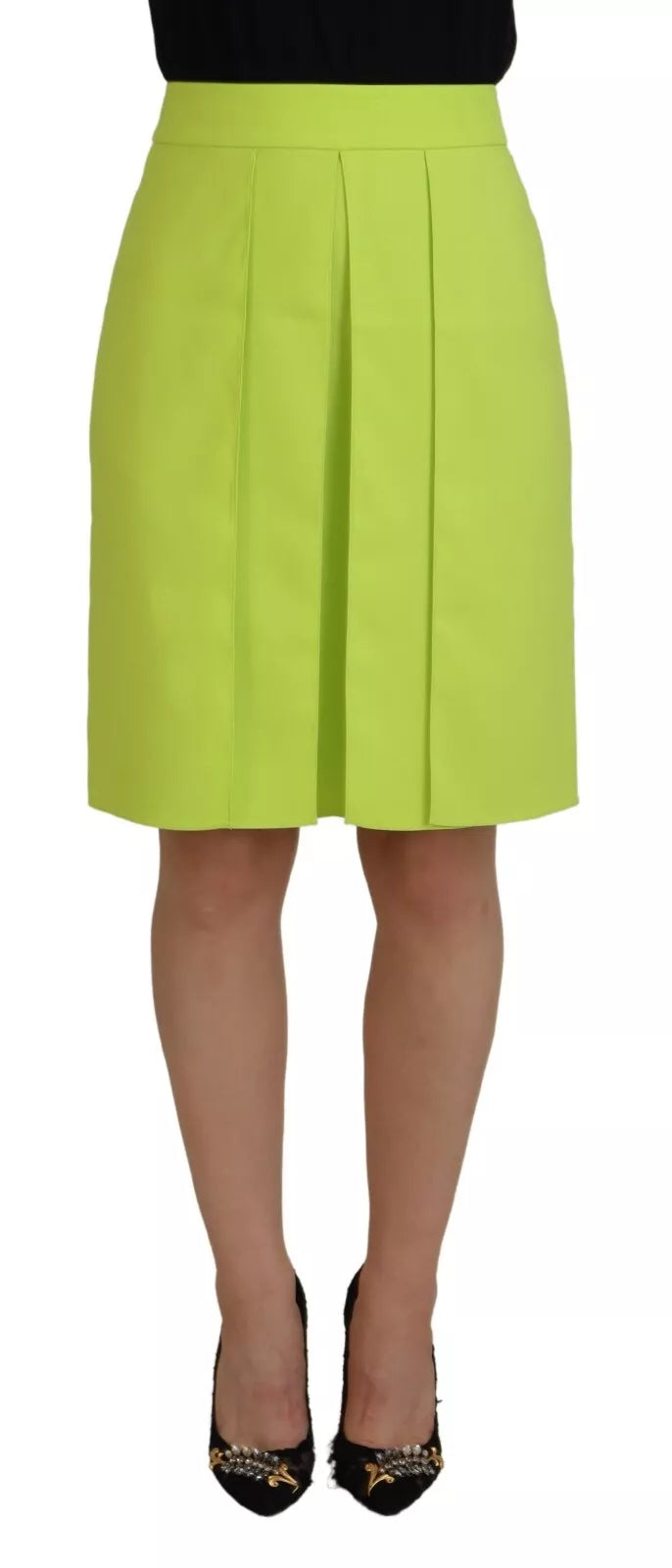Groene hoge taille geplooide A-lijn knielange rok