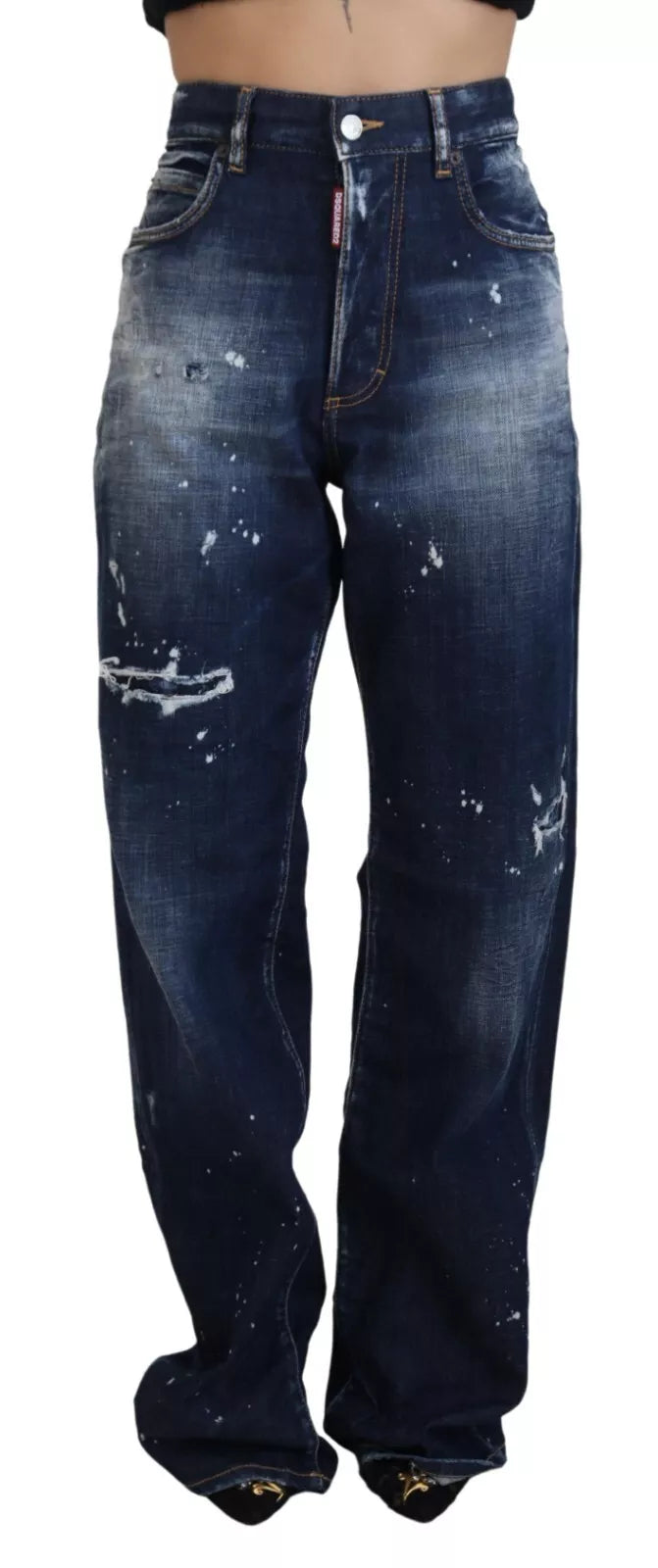 Blauwe hoge taille gescheurde denim jeans San Diego