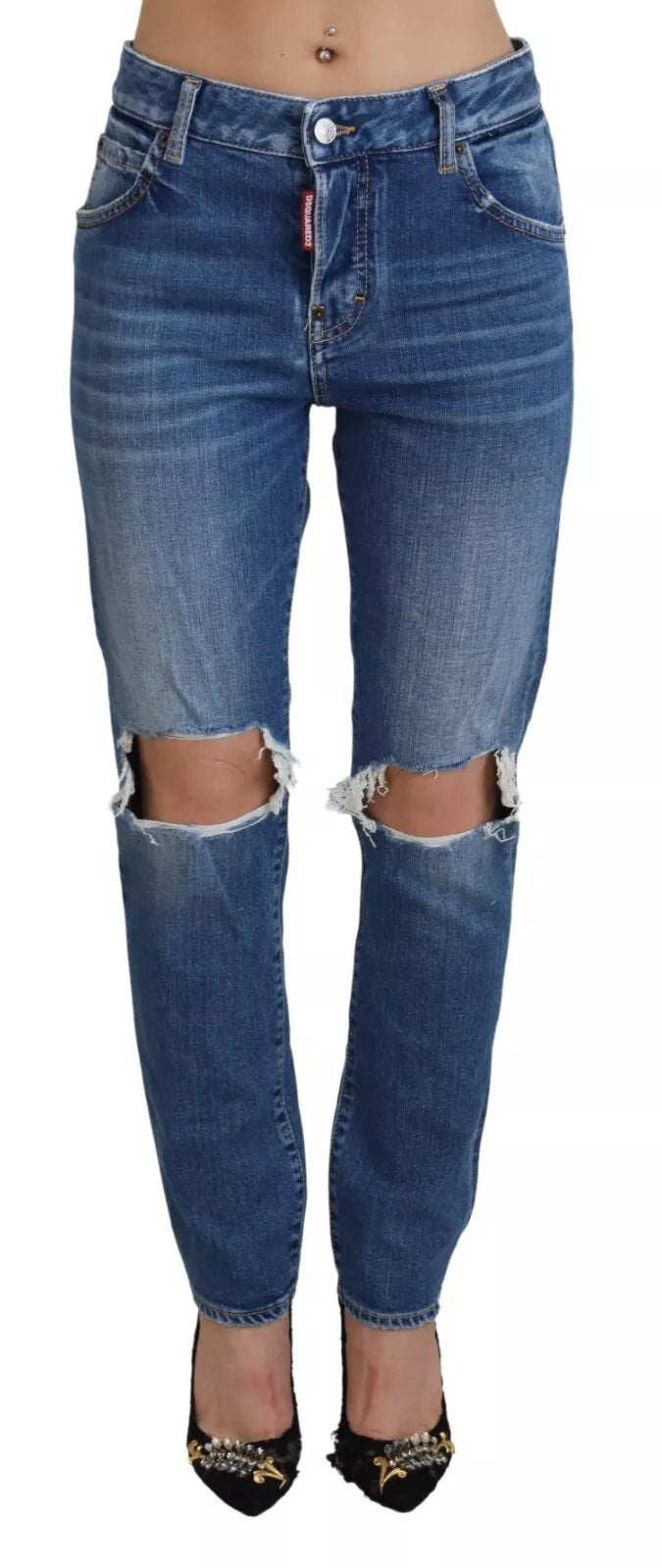 Cool Girl Blauwe Versleten Mid Waist Denim Jeans