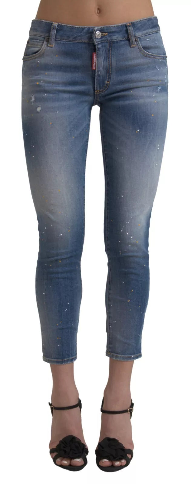 Blauwe Twiggy denim jeans met middelhoge taille en cropped pijpen