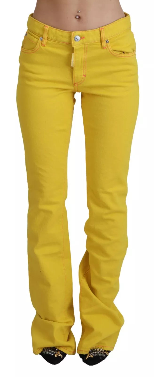 Gele katoenen mid waist flared denim broekjeans