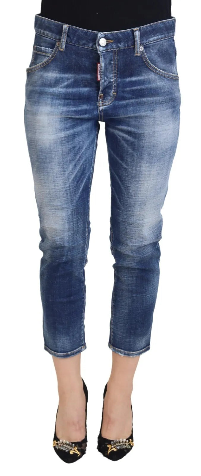 Blauwe katoenen cropped denim jeans met middelhoge taille, cool girl