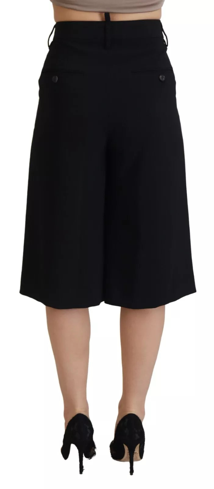 Zwarte hoge taille wijde cropped broek