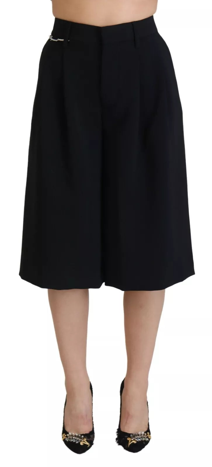 Zwarte hoge taille wijde cropped broek