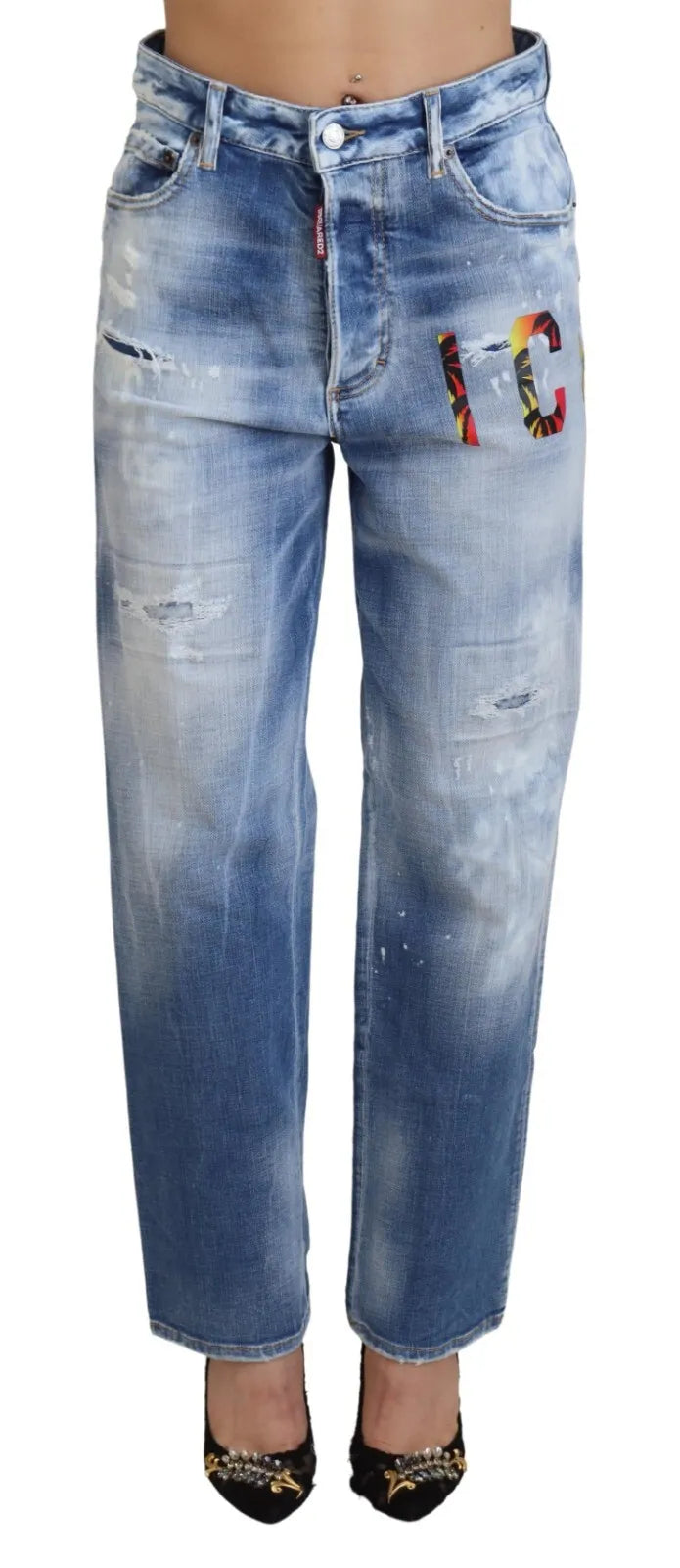 Blue Icon Hoge Taille Rechte Denim Jeans Boston