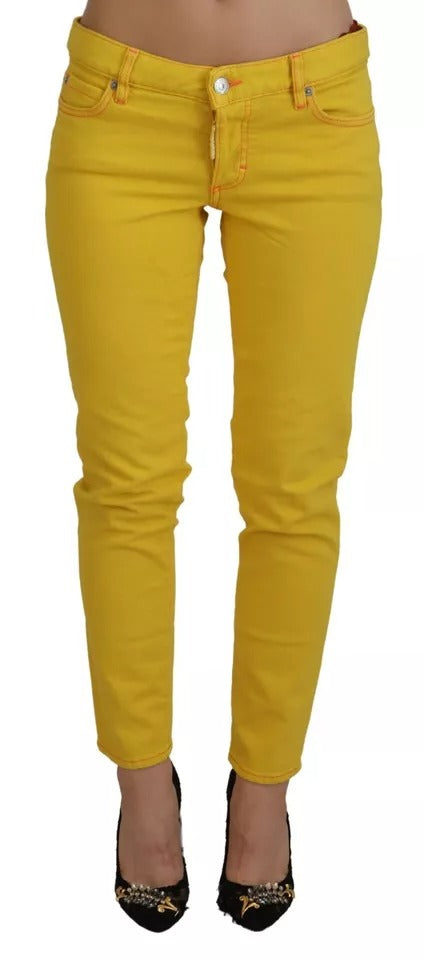 Gele katoenen cropped jeans met lage taille van Jennifer Denim