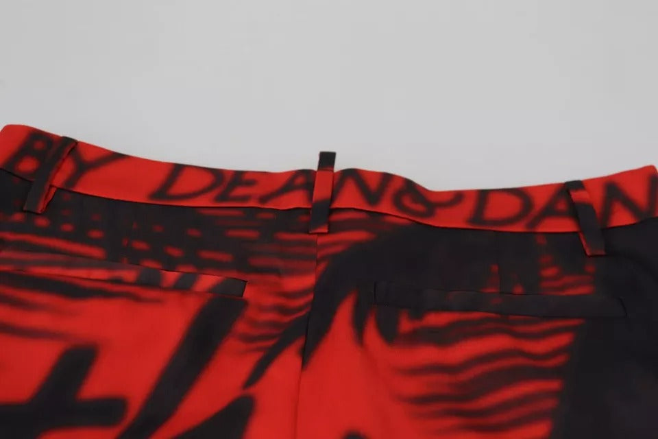 Rode bedrukte hoge taille rechte broek