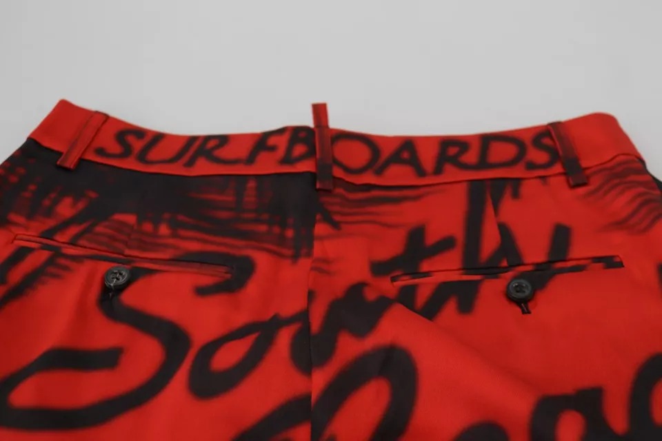 Rode bedrukte cropped broek met hoge taille en wijde pijpen