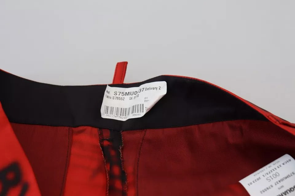Rode bedrukte cropped broek met hoge taille en wijde pijpen