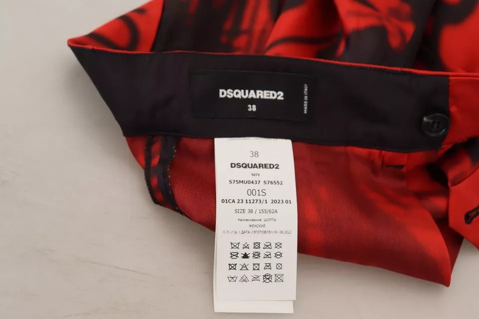 Rode bedrukte cropped broek met hoge taille en wijde pijpen