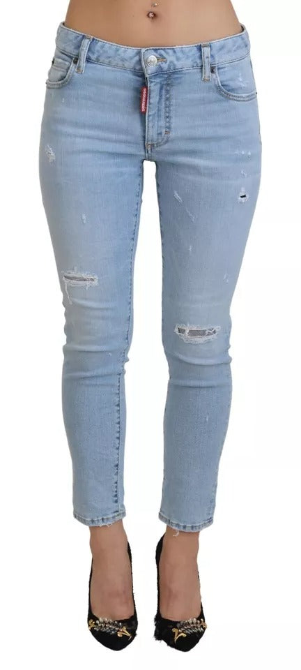 Blauwe gescheurde mid waist cropped Twiggy denim jeans