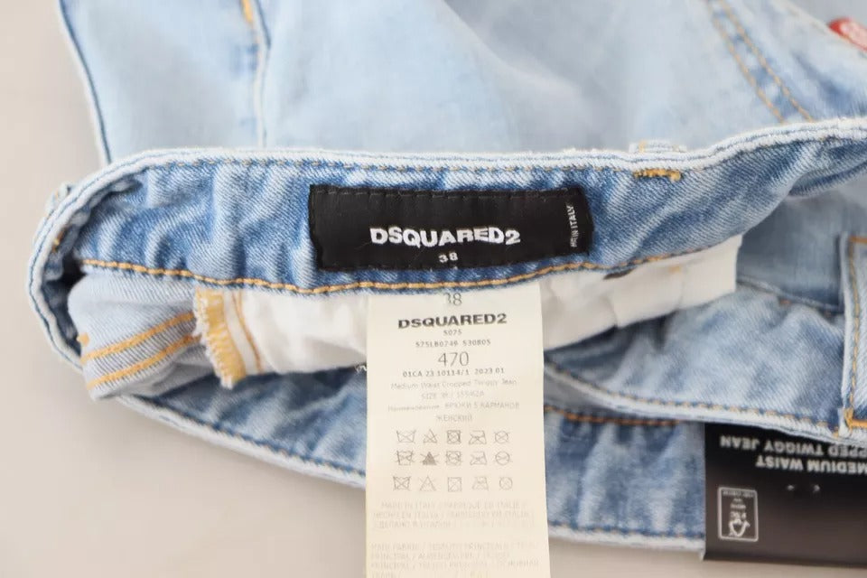 Blauwe gescheurde mid waist cropped Twiggy denim jeans
