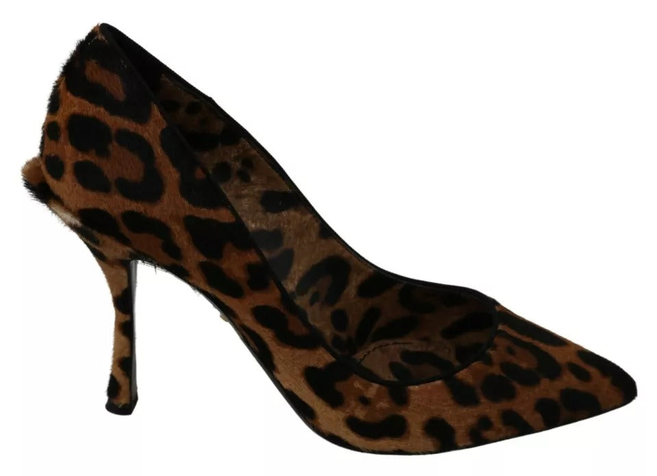 Bruine luipaardprint ponyhaar hakken pumps schoenen