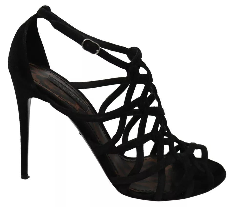 Zwarte suède enkelband stiletto schoenen