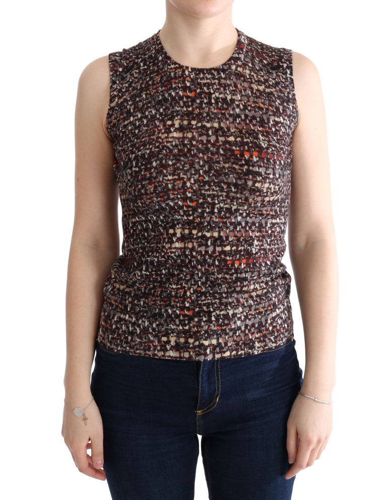 Multicolor print gebreide top wollen T-shirt